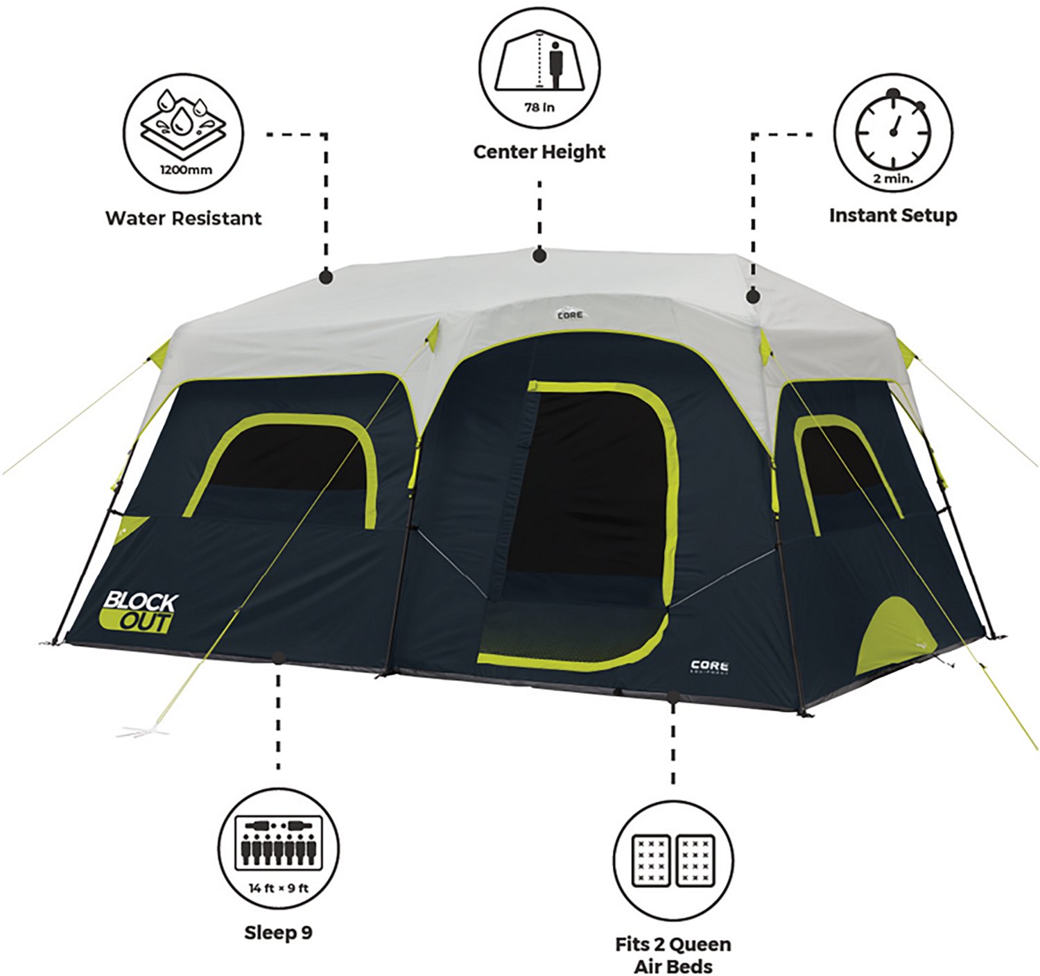 CORE Equipment Blockout 9 Person Instant Cabin Tent - view number 2