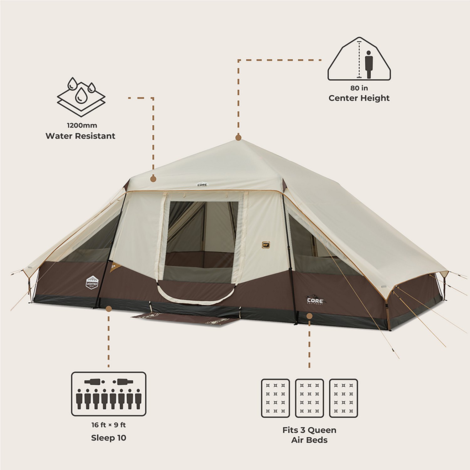 CORE Equipment Instant Pyramid 10 Person Cabin Tent                                                                              - view number 2