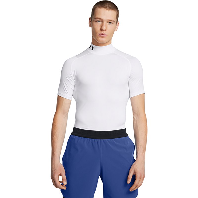 Under Armour Men's HeatGear Mock Neck Short Sleeve Compression Shirt, XXL, White/Black