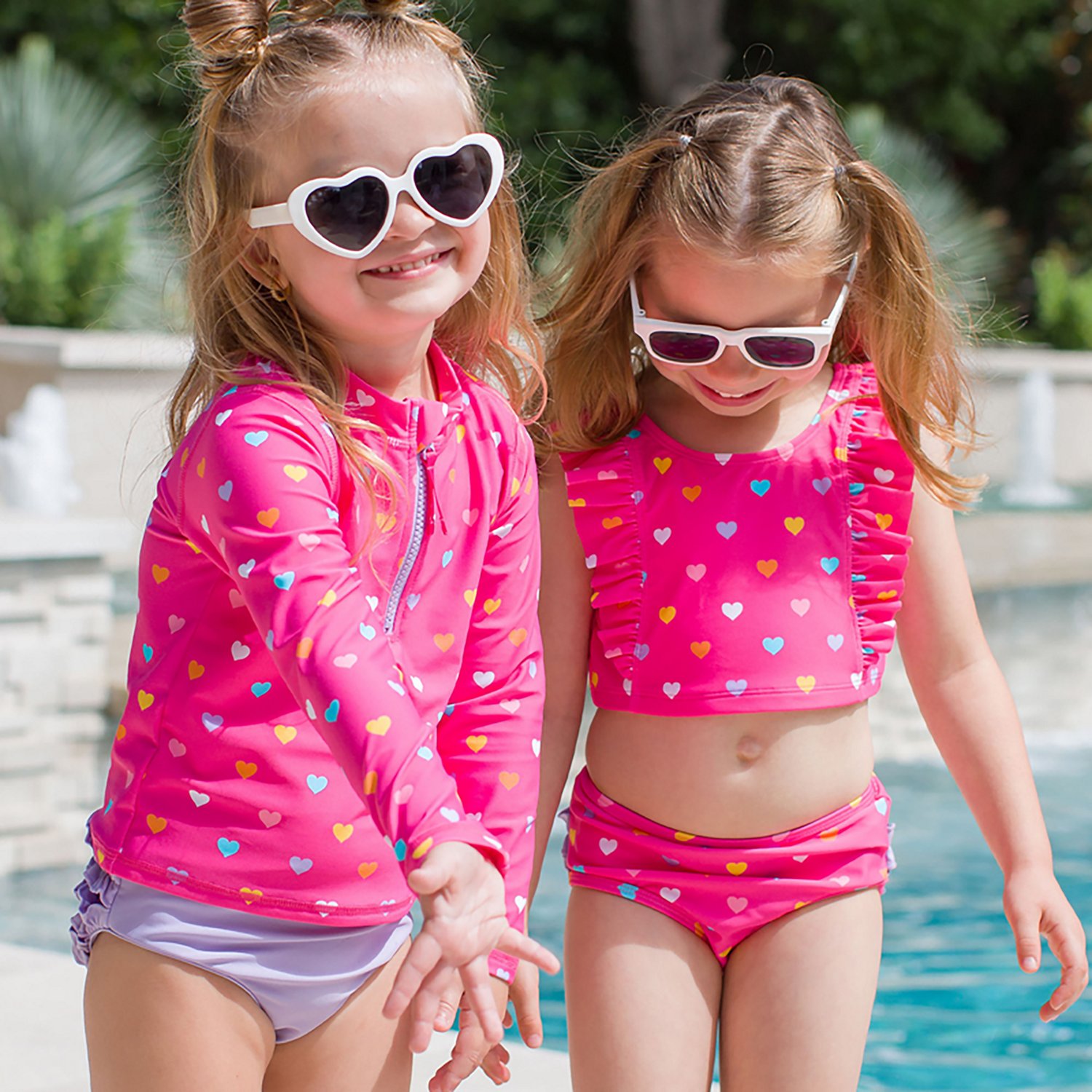 RuffleButts Girls' 4-7 Colorful Hearts Waterfall Tankini Set - view number 4