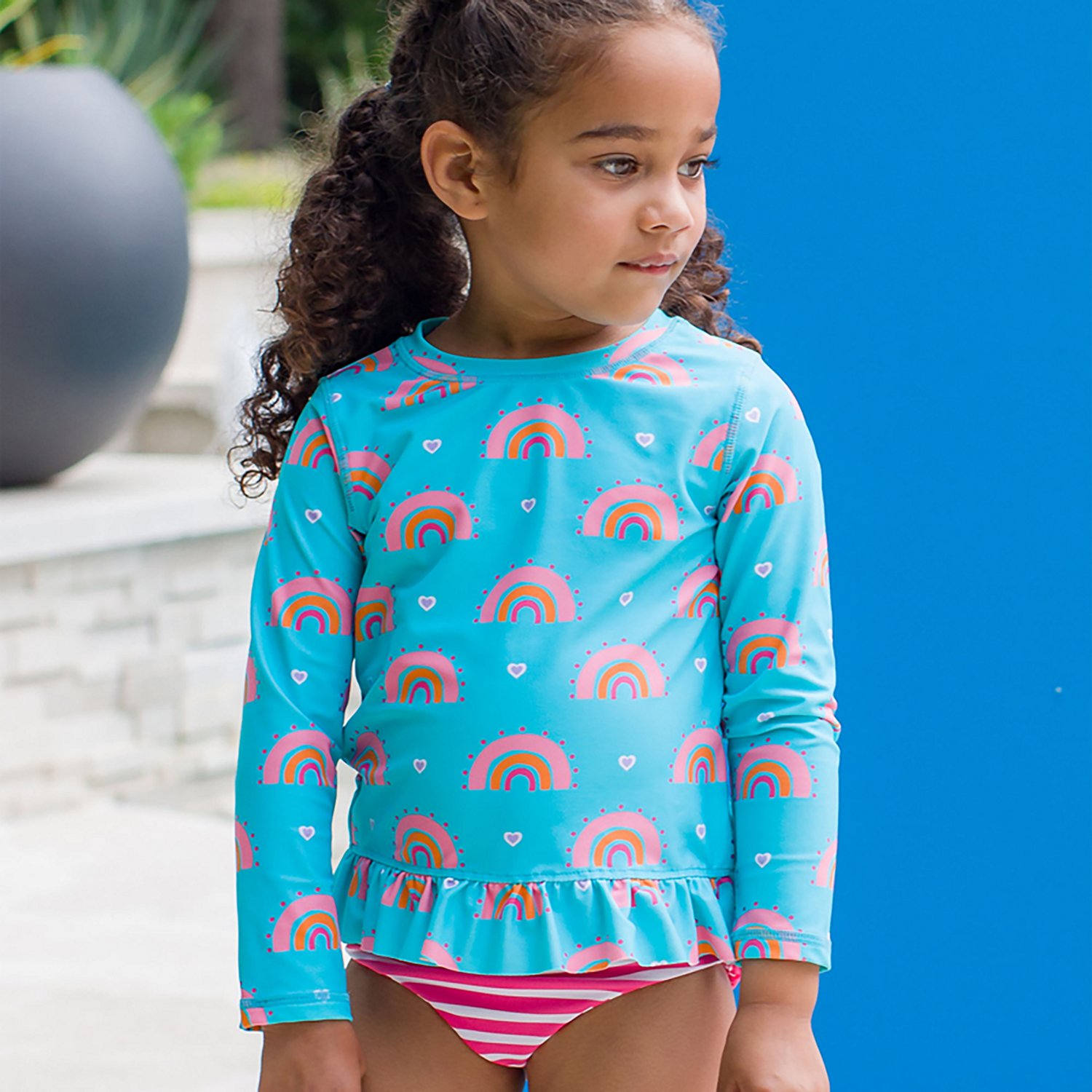 RuffleButts Girls' Catching Rainbows Long Sleeve Rash Guard Set - view number 3