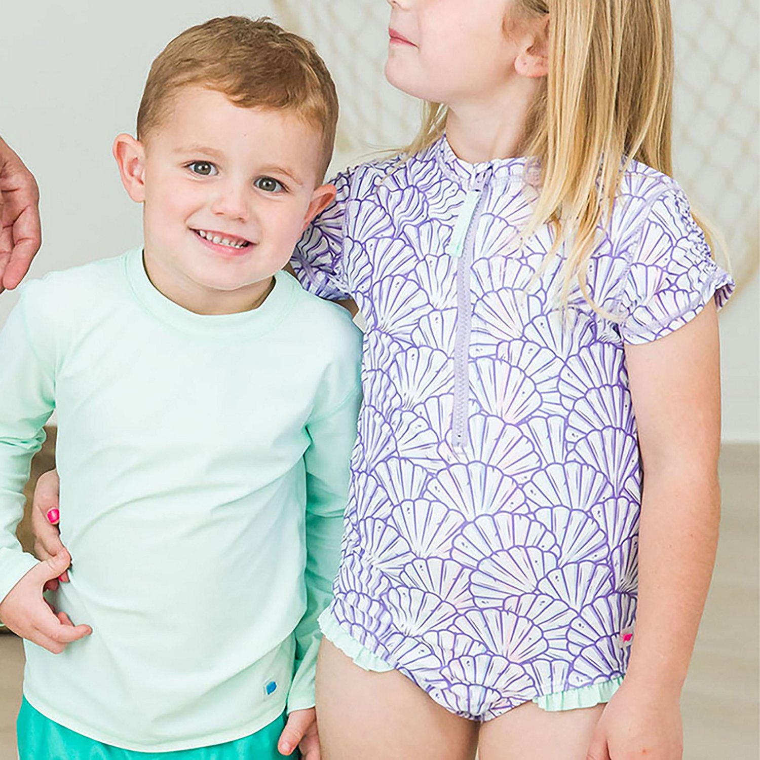 RuffleButts Girls' 4-7 Magical Mermaid Short Sleeve Rash Guard