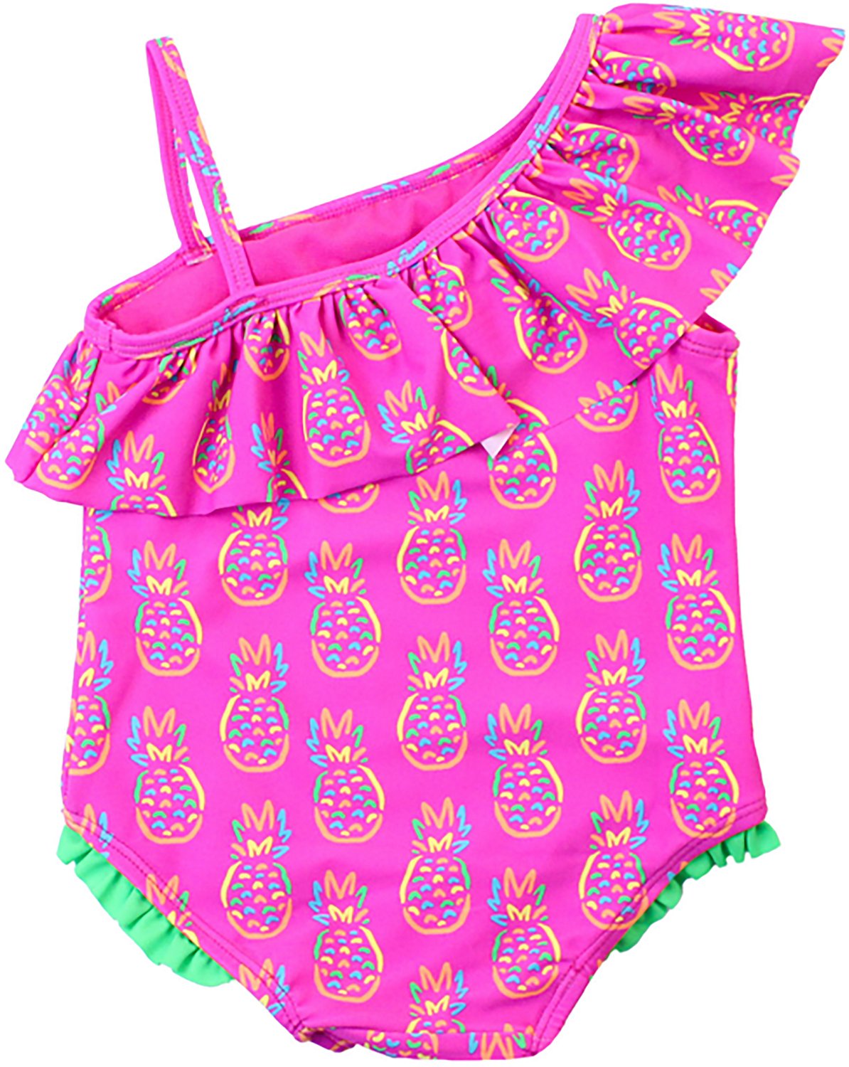 RuffleButts Girls' 4-7 Neon Violet Pineapples One Shoulder Ruffle Swimsuit - view number 2