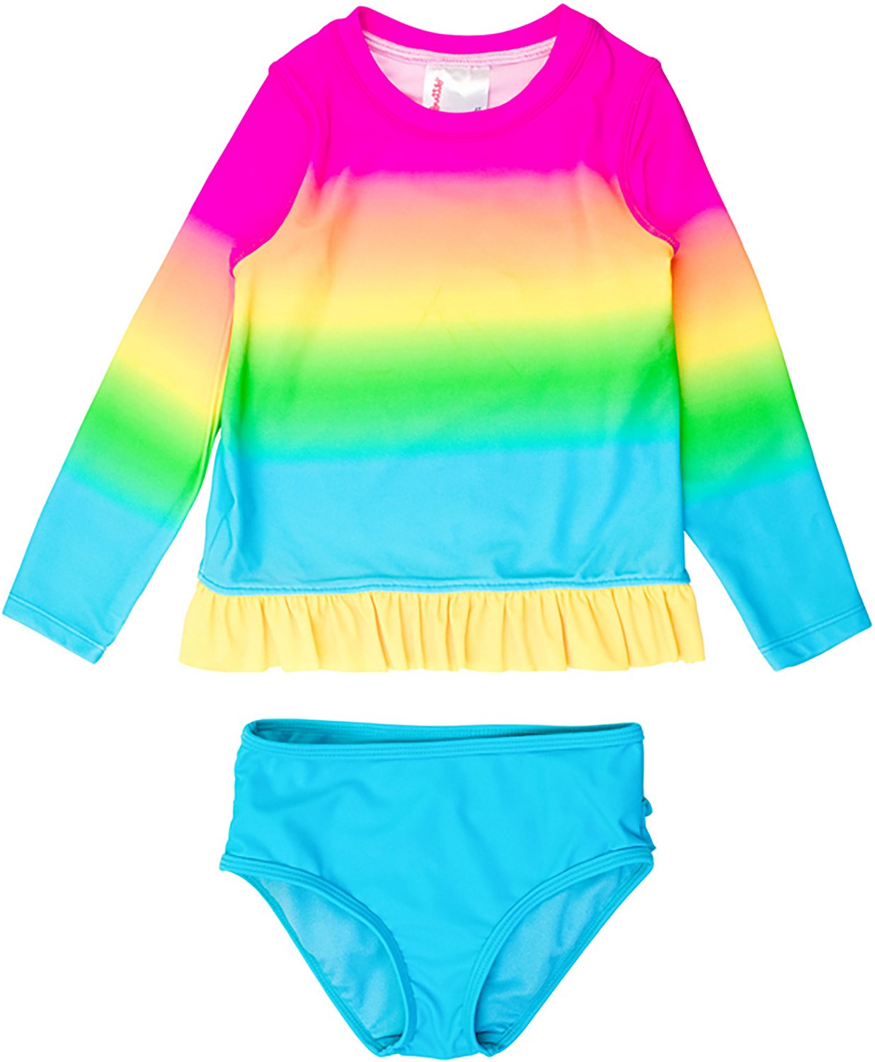 RuffleButts Girls' 4-7 Neon Sunset Long Sleeve Bikini Rash Guard - view number 3
