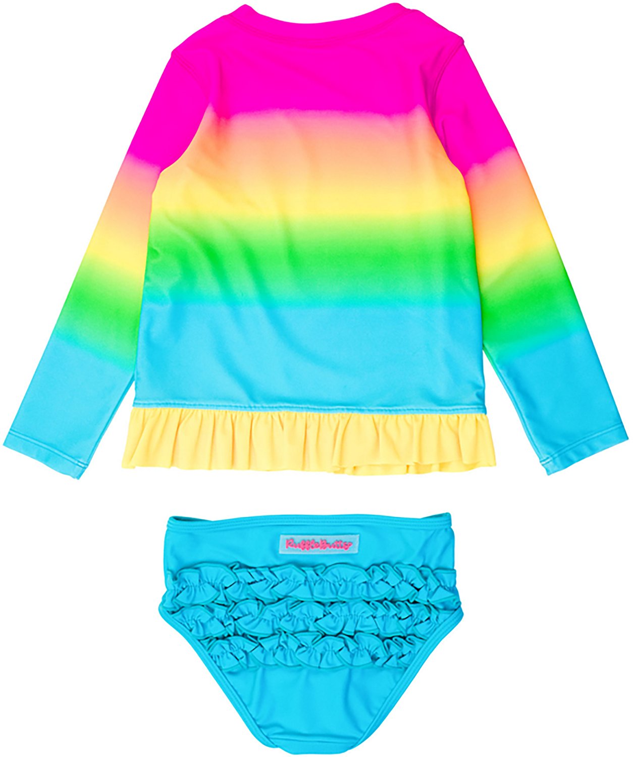 RuffleButts Girls' 4-7 Neon Sunset Long Sleeve Bikini Rash Guard - view number 4
