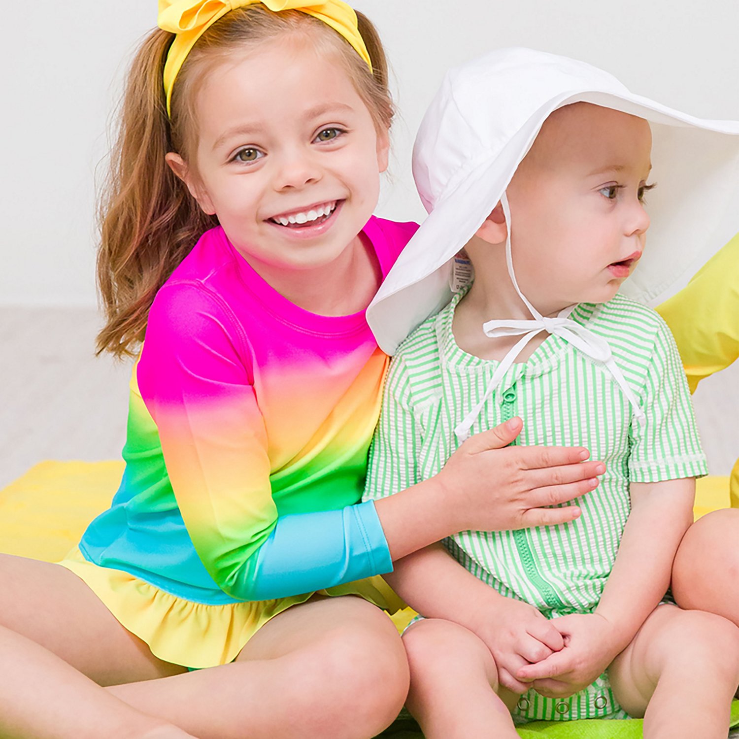 RuffleButts Girls' 4-7 Neon Sunset Long Sleeve Bikini Rash Guard - view number 5