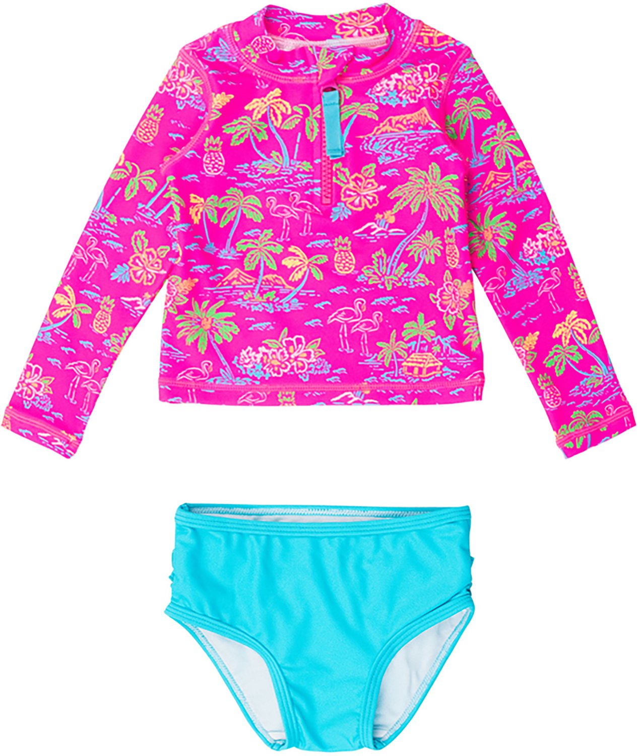 RuffleButts Girls' 4-7 Neon Island Time Long Sleeve 2-Piece Rash Guard - view number 2