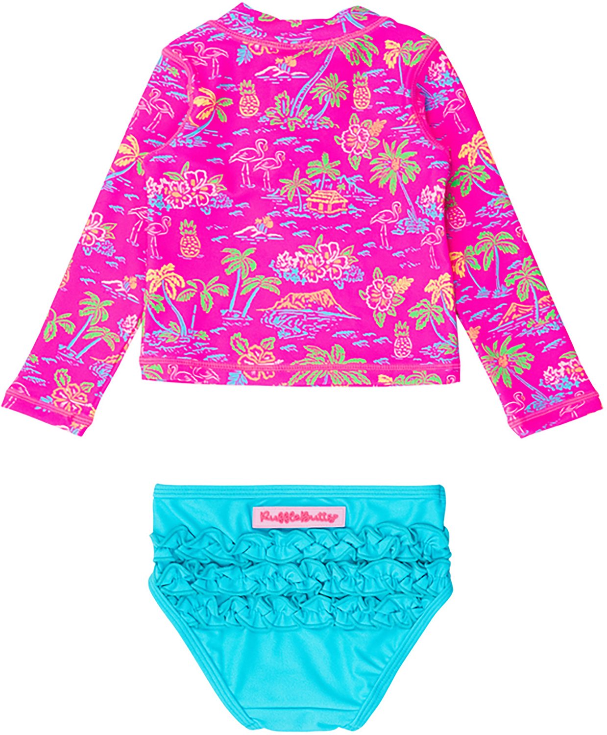 RuffleButts Girls' 4-7 Neon Island Time Long Sleeve 2-Piece Rash Guard - view number 3