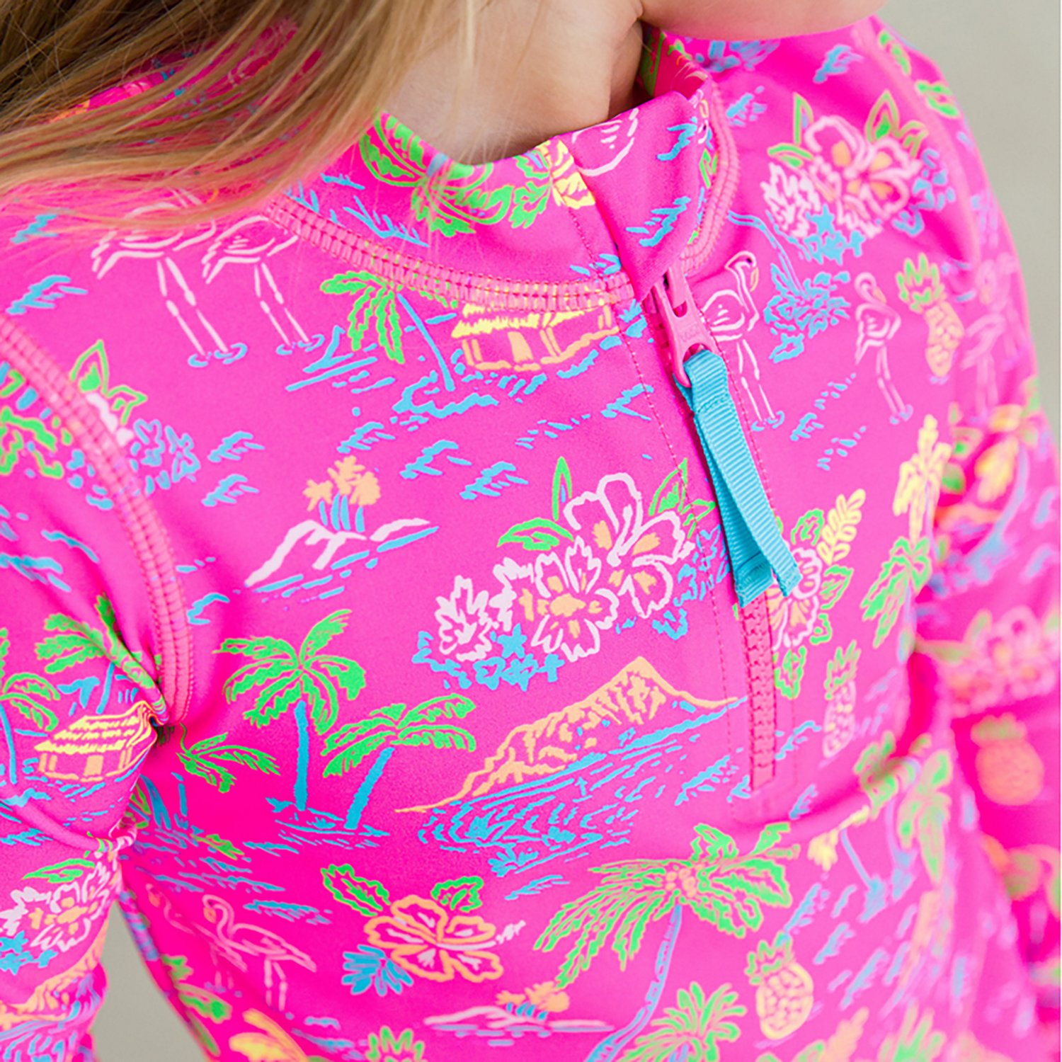 RuffleButts Girls' 4-7 Neon Island Time Long Sleeve 2-Piece Rash Guard - view number 1