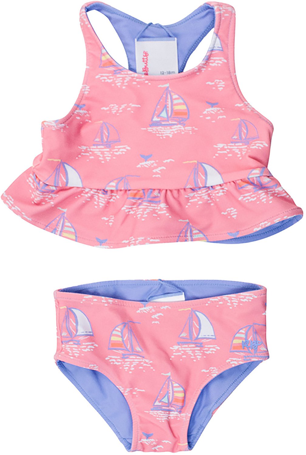 RuffleButts Girls' 4-7 Pink Seas the Day Reversible Peplum Tankini - view number 1