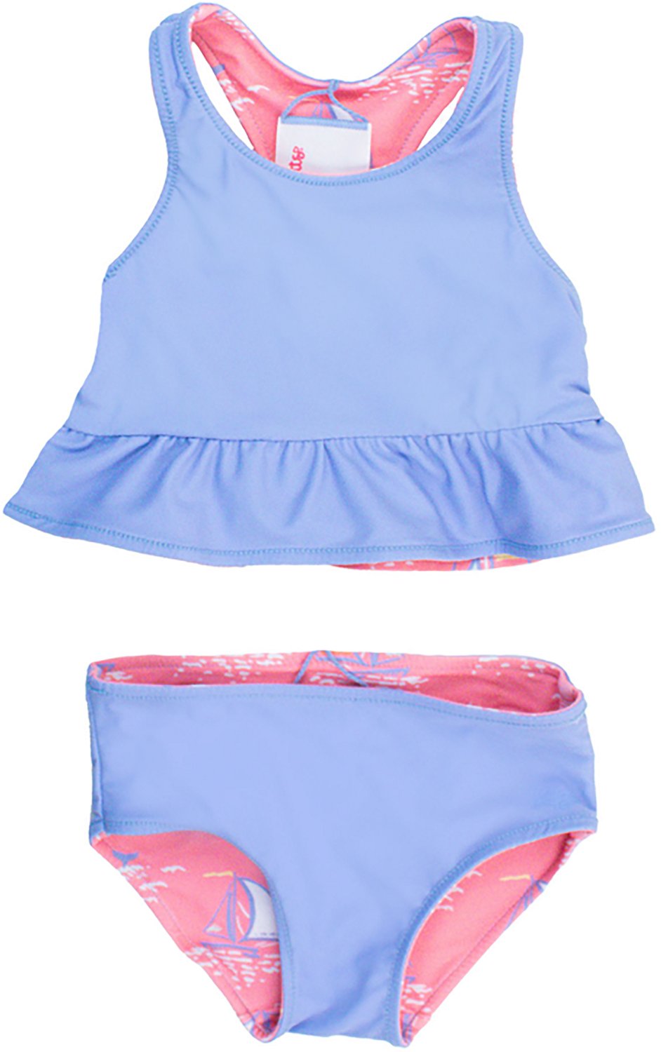 RuffleButts Girls' 4-7 Pink Seas the Day Reversible Peplum Tankini - view number 3