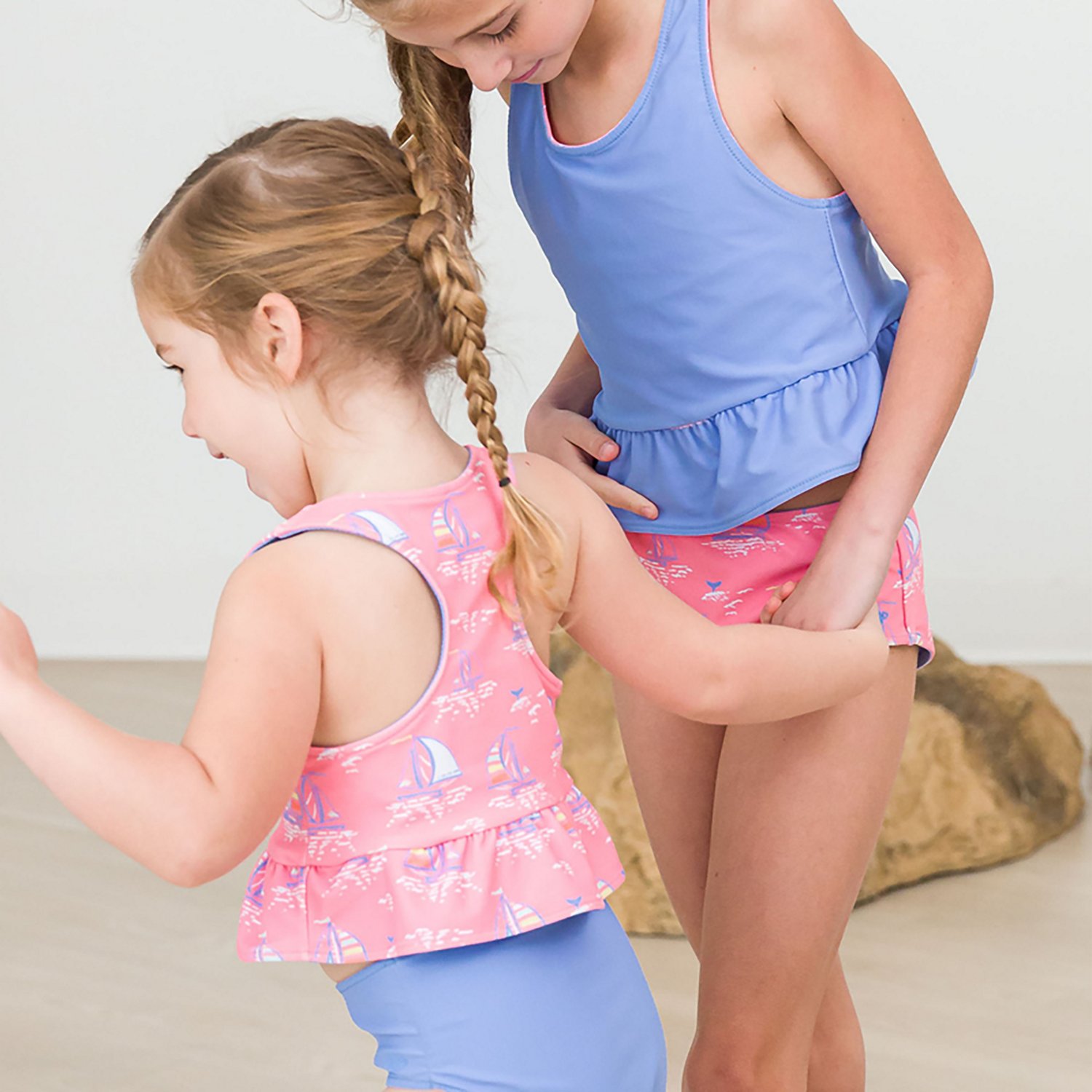 RuffleButts Girls' 4-7 Pink Seas the Day Reversible Peplum Tankini - view number 6