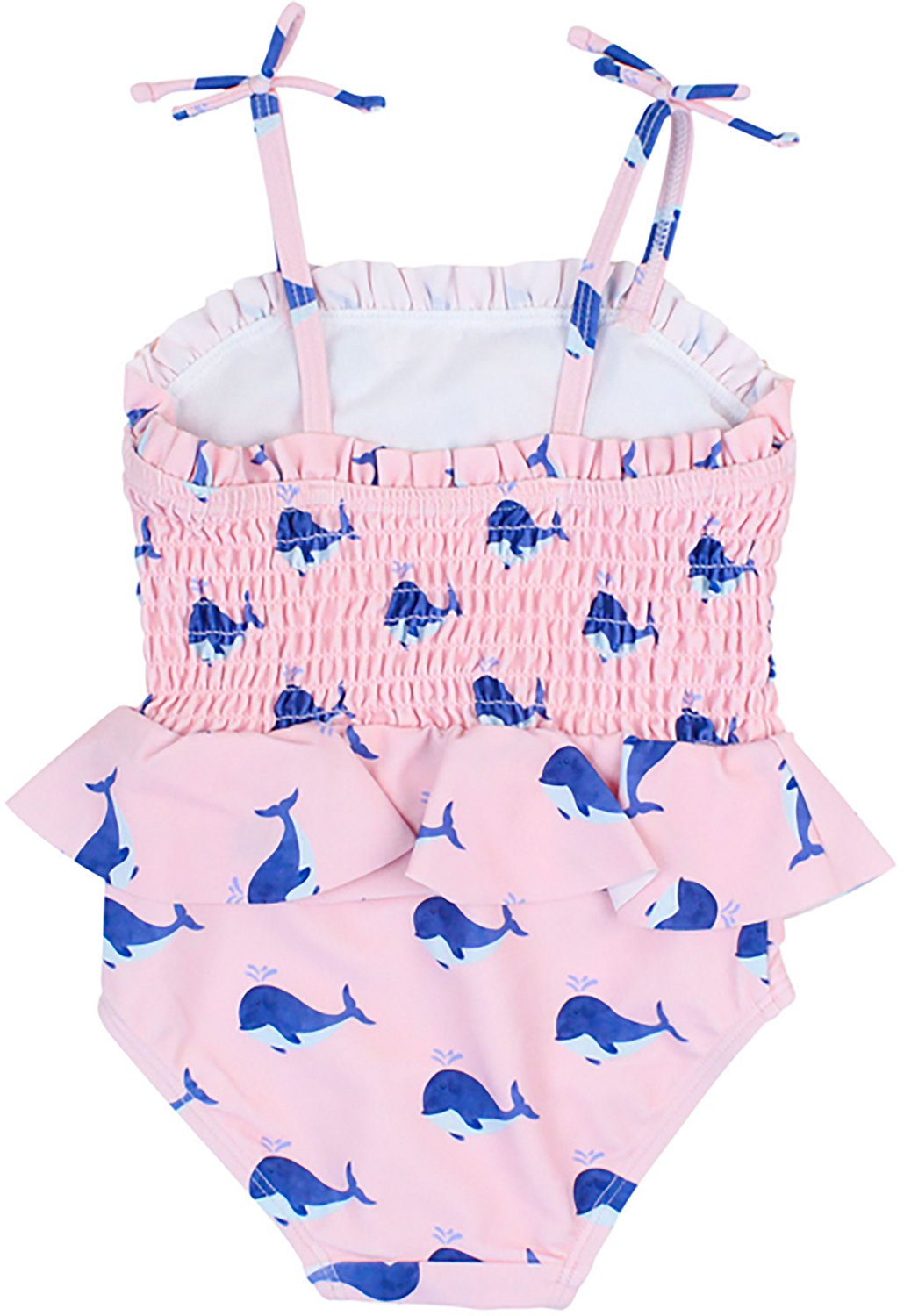 RuffleButts Girls' 4-7 Pink Whale Friends Peplum Smocked Swimsuit - view number 2