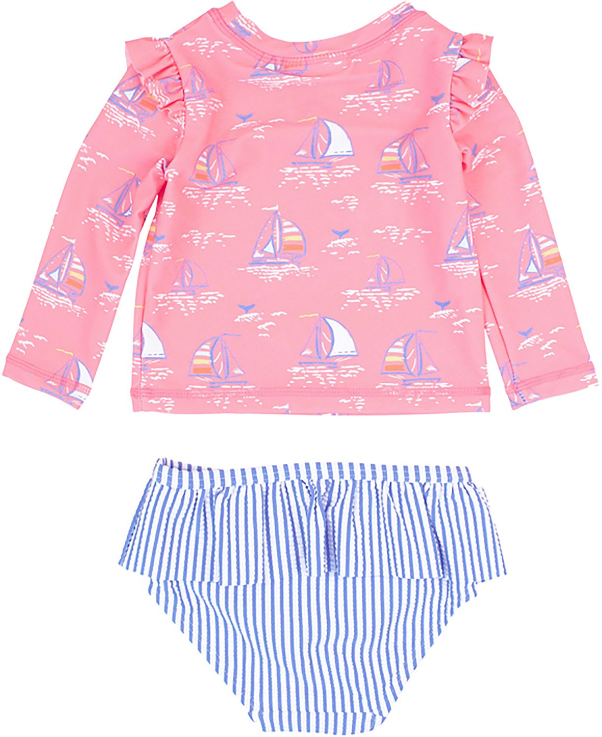 RuffleButts Girls' 4-7 Pink Seas the Day Skirted Flutter Long Sleeve Bikini Rash Guard