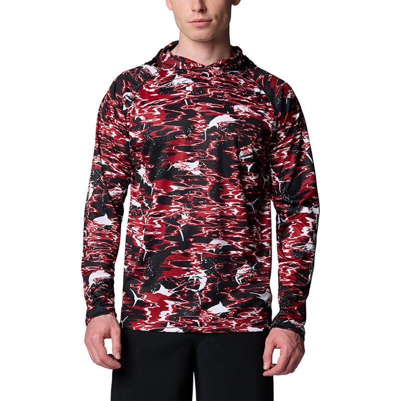 Men's Columbia Black Arkansas Razorbacks Pfg Terminal Tackle Omni-Shade Rippled Long Sleeve Hooded T-shirt - Black