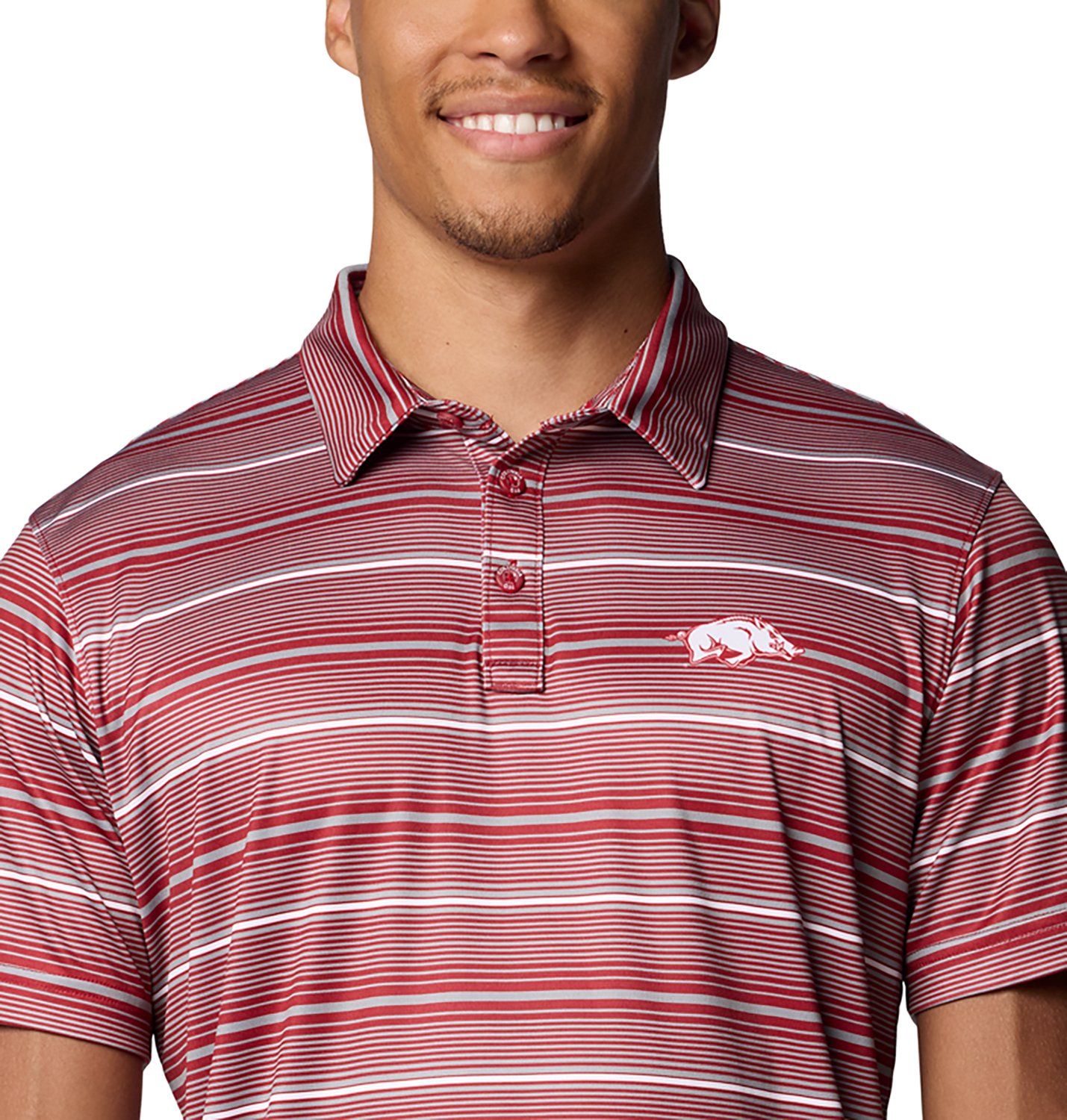 Columbia Arkansas Razorbacks PFG Super Terminal Tackle Omni-Shade Stripe Polo                                                    - view number 3