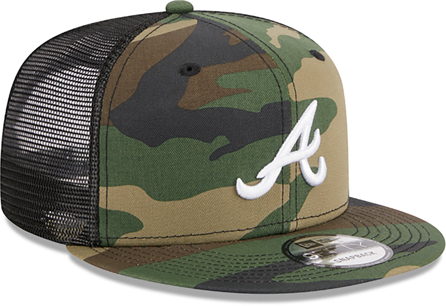 New Era Adults' Braves Evergreen Camo 9FIFTY Trucker Cap - view number 4