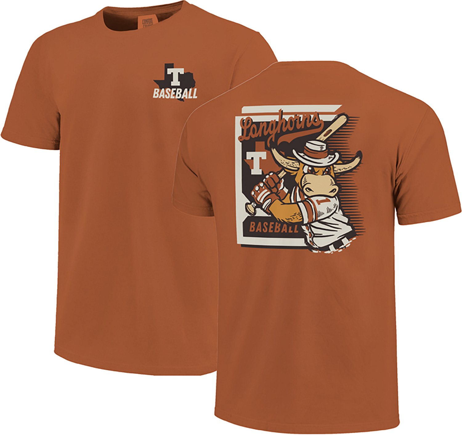 Image One Men's Texas Longhorns Baseball Card Mascot Short Sleeve T-shirt - view number 3