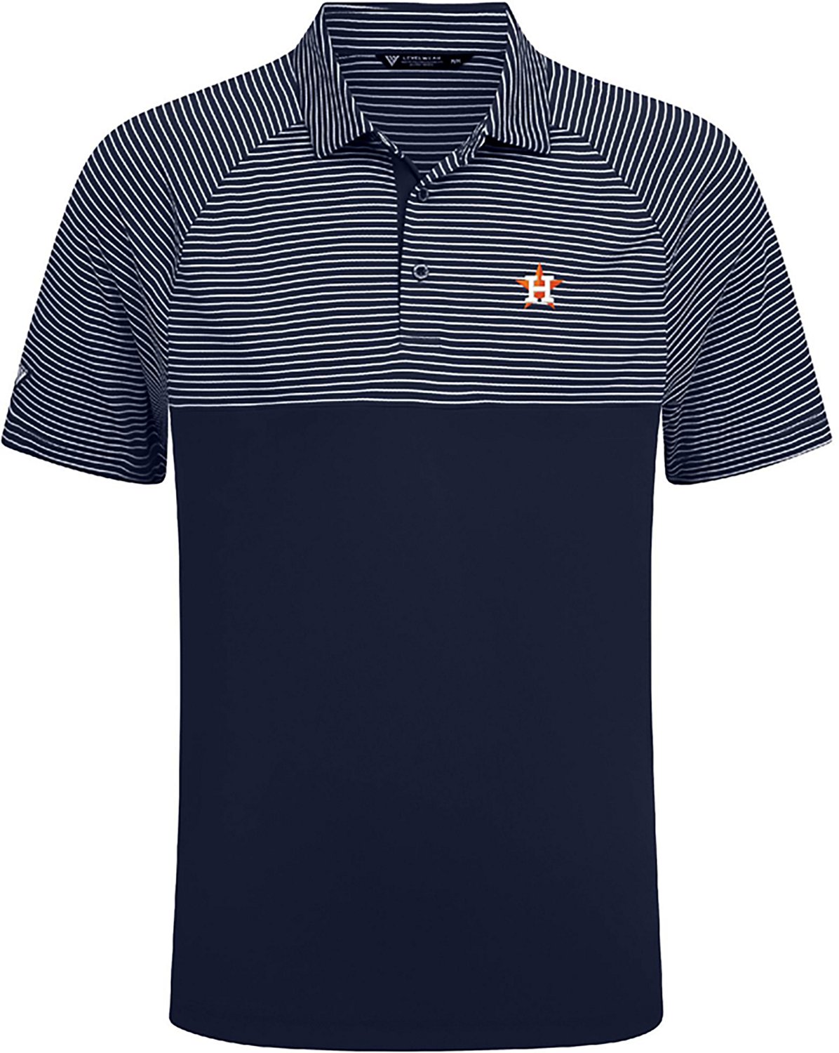 Levelwear Men's Houston Astros Classic Stripes 3D Patch Short Sleeve Polo Shirt