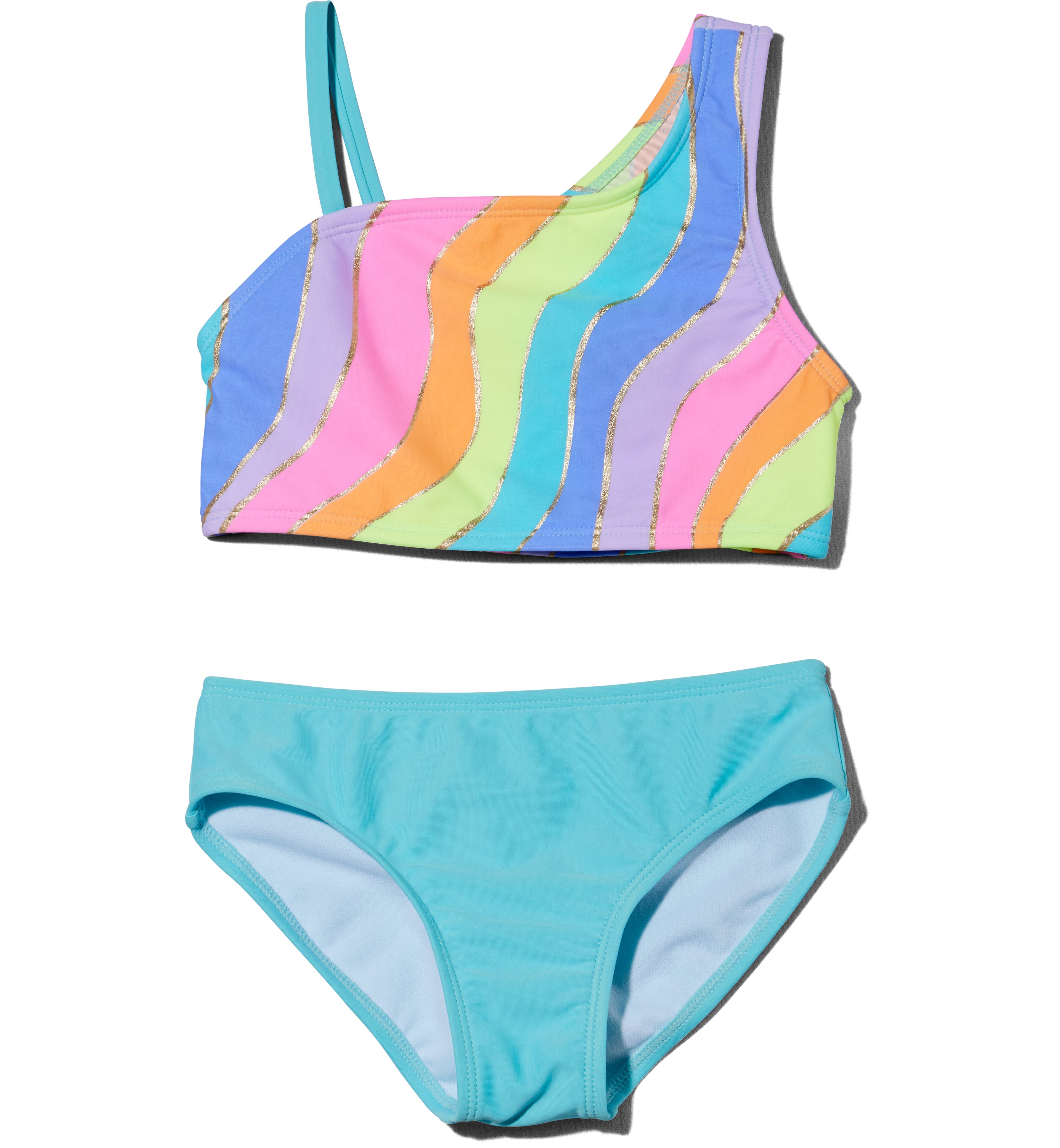 O'Rageous Girls' 4-6X Groovy Glimmer Waves 2-Piece One Shoulder Bikini