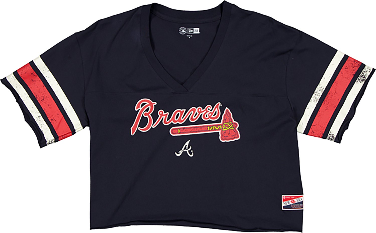 New Era Women's Atlanta Braves Raw Edge Throwback Cropped Graphic T-shirt                                                        - view number 2