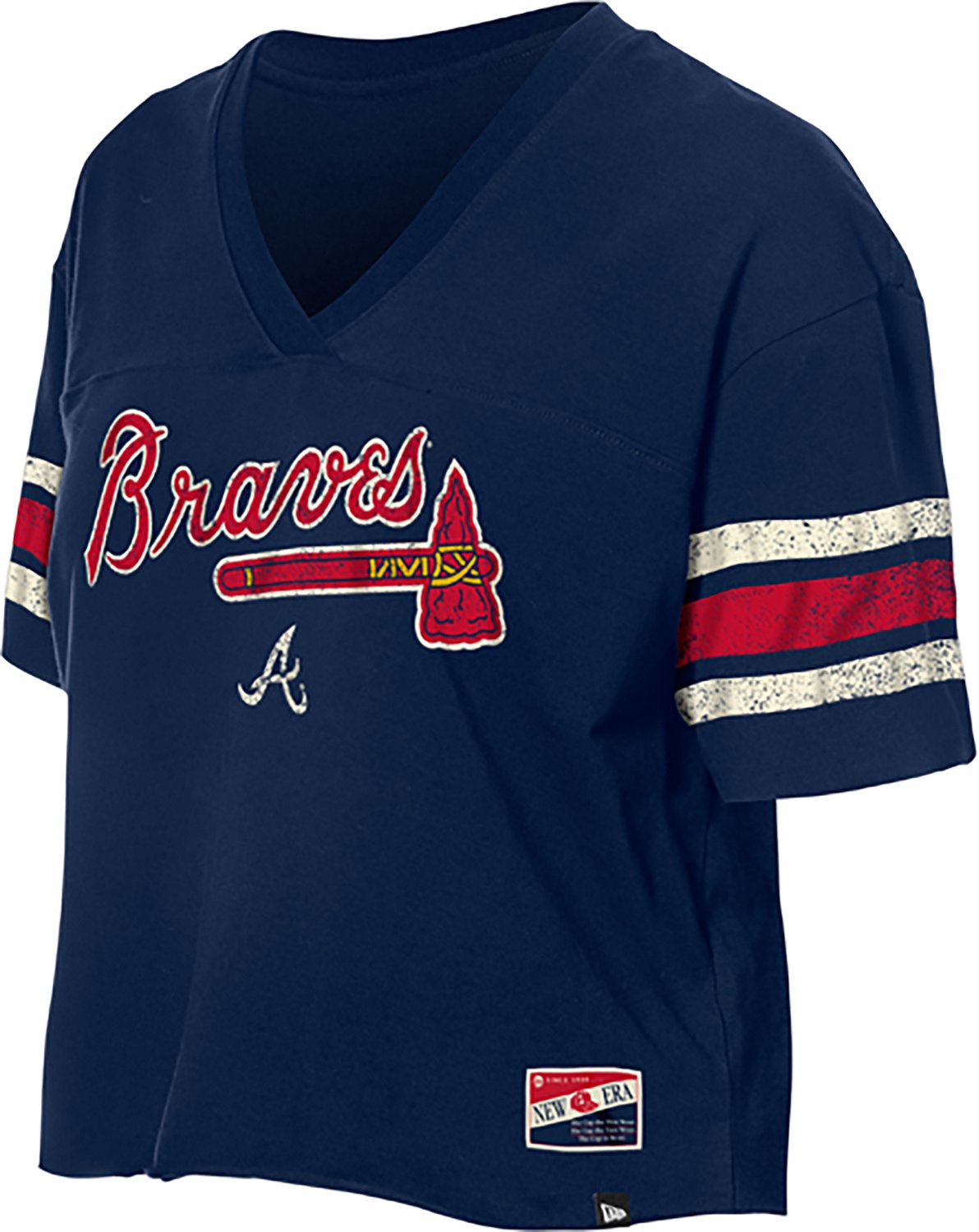 New Era Women's Atlanta Braves Raw Edge Throwback Cropped Graphic T-shirt                                                        - view number 4