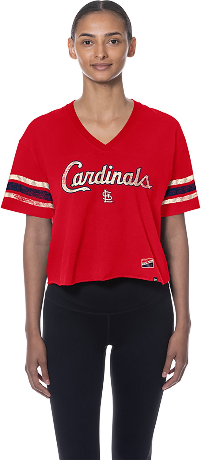 New Era Women's Cardinals Raw Edge Cropped V-neck T-shirt