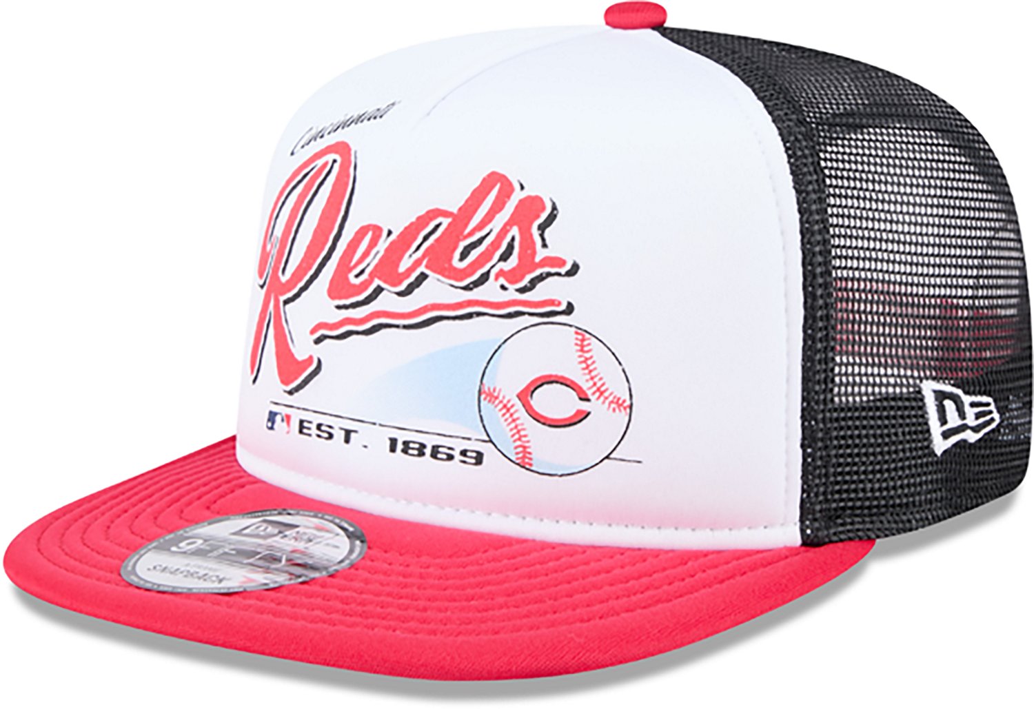 New Era Adults' Cincinnati Reds Retro Script 9FIFTY A-Frame Trucker Cap - view number 3