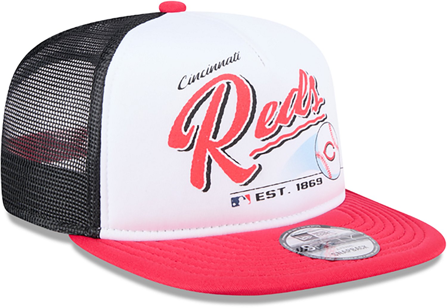 New Era Adults' Cincinnati Reds Retro Script 9FIFTY A-Frame Trucker Cap - view number 4