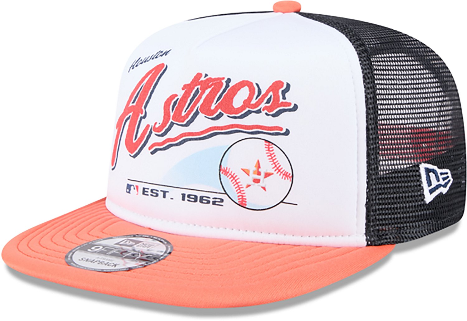 New Era Adults' Houston Astros Retro Script 9FIFTY A-Frame Trucker Cap - view number 3