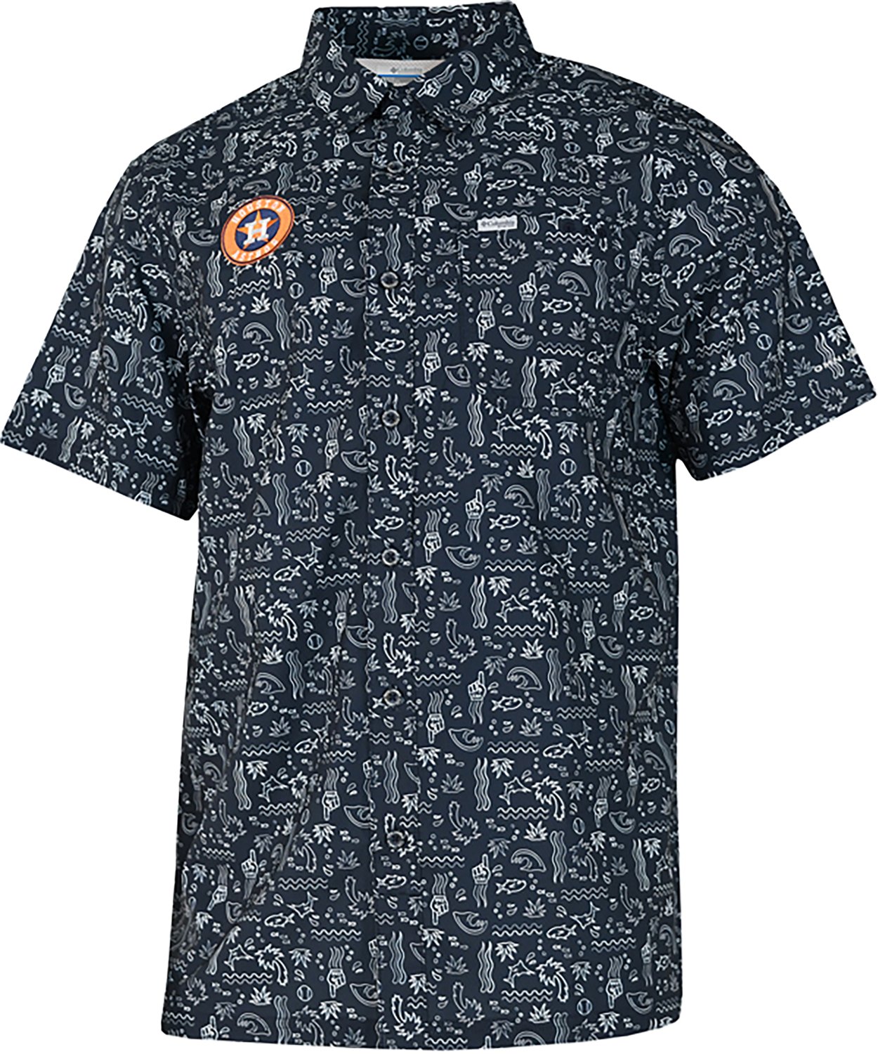 Columbia Sportswear Men's Houston Astros Fish Fan Print Super Slack Tide Button Down Shirt