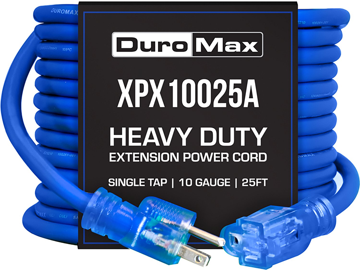 DuroMax XPX10025A Heavy Duty SJEOOW 25 Foot 10 Gauge Blue Single Tap Extension Power Cord