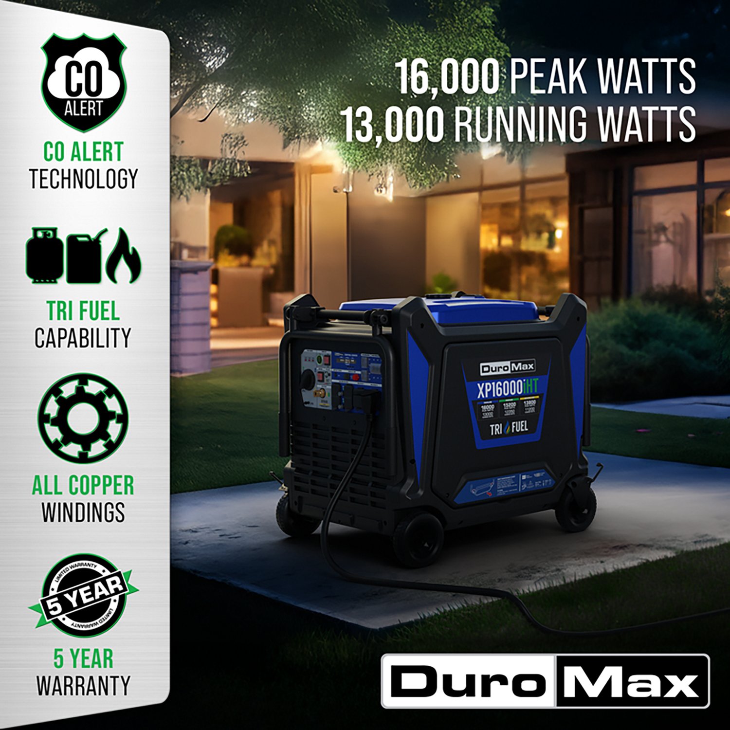 DuroMax XP16000iHT 16,000 Watt Portable Tri Fuel Inverter Generator with CO Alert - view number 2