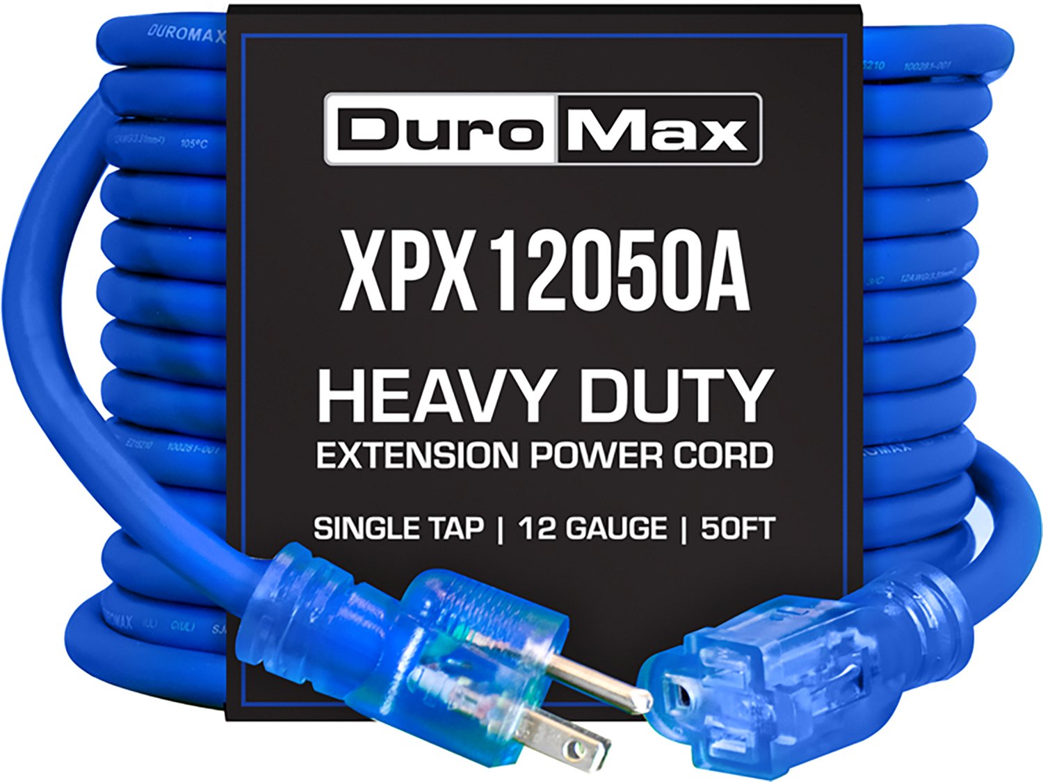 DuroMax XPX12050A Heavy Duty SJEOOW 50 Foot 12 Gauge Blue Single Tap Extension Power Cord