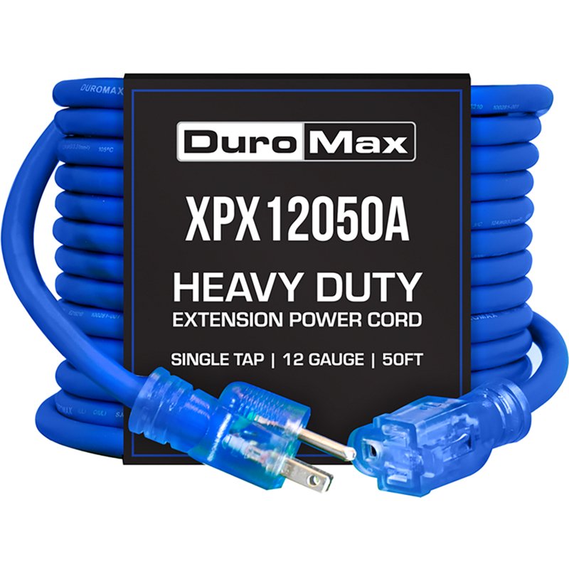 DuroMax XPX12050A Heavy Duty SJEOOW 50 Foot 12 Gauge Blue Single Tap Extension Power Cord - Camping Appliances at Academy Sports