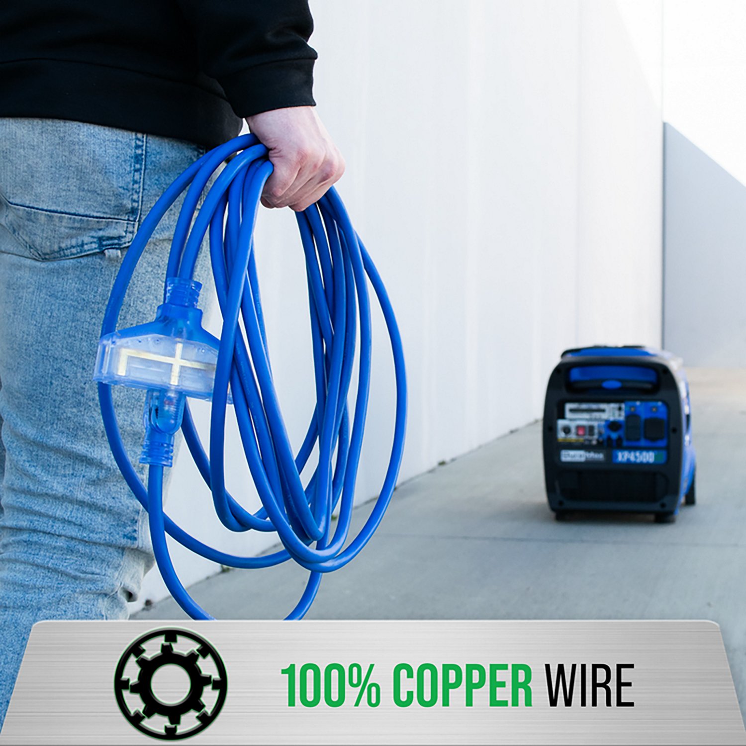 DuroMax XPX12050C Heavy Duty SJEOOW 50 Foot 12 Gauge Blue Triple Tap Extension Power Cord - view number 5