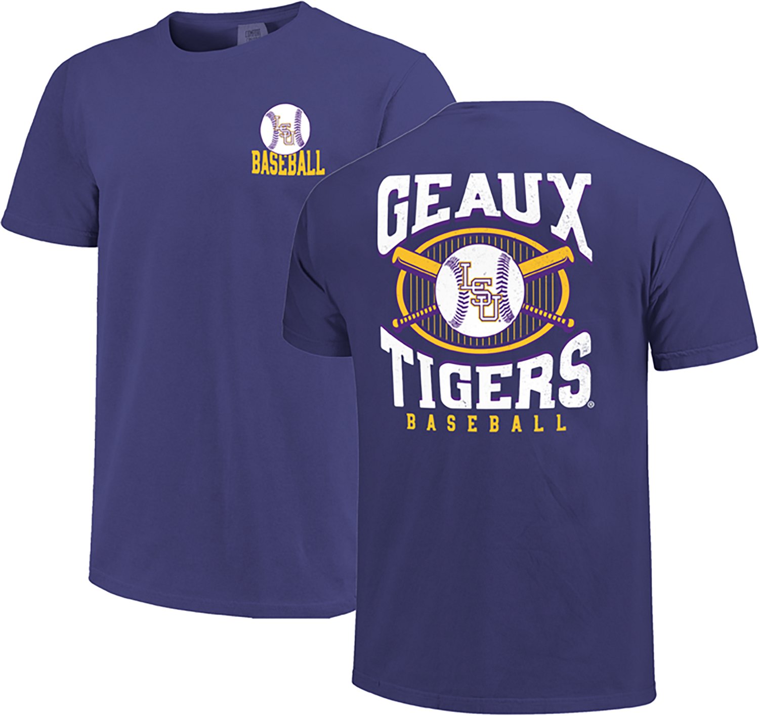 Image One Men's LSU Tigers Baseball Pinstripe Comfort Color Short Sleeve T-shirt - view number 3