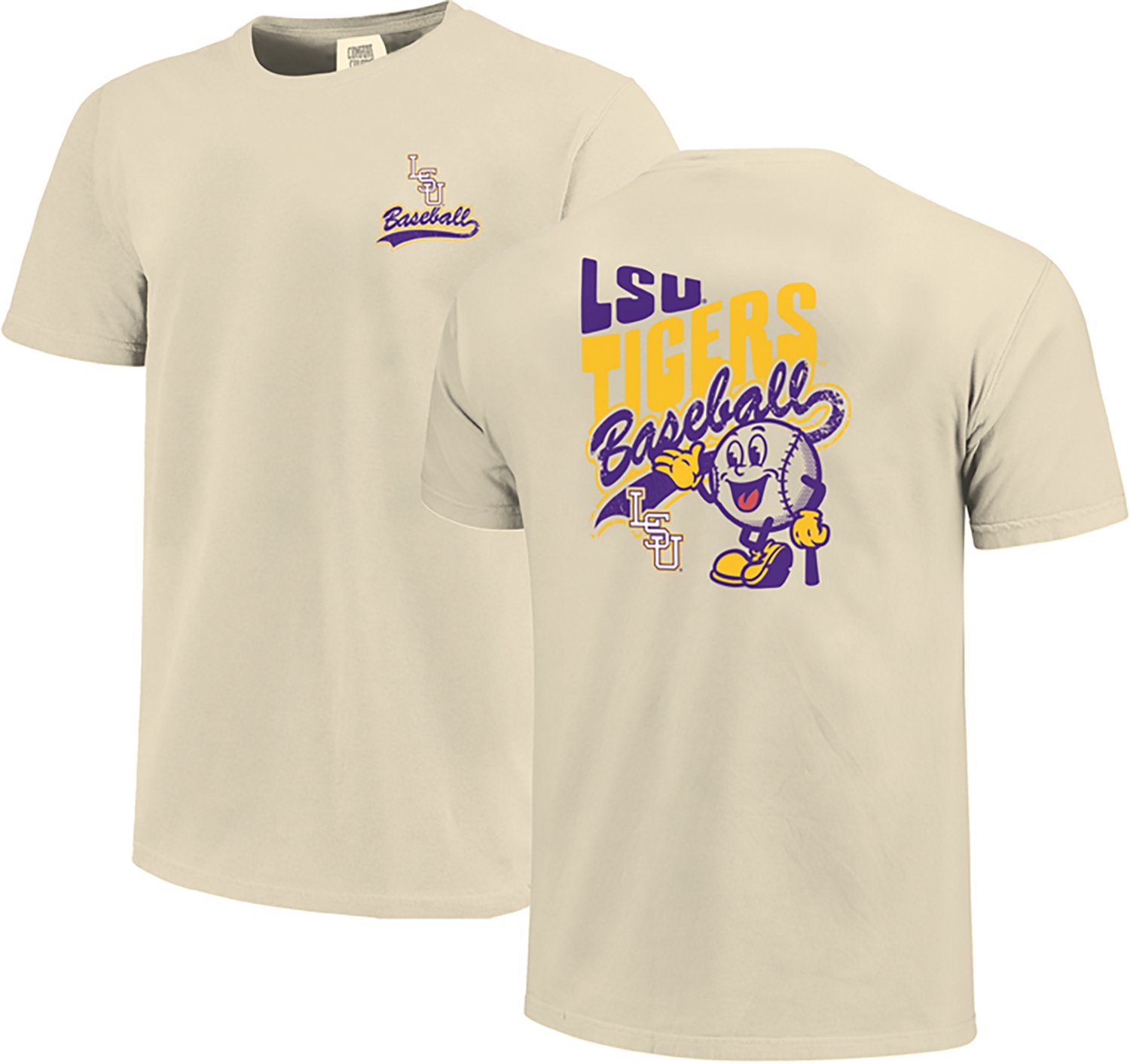 Image One Men's LSU Tigers Baseball Retro Vibe Comfort Color Short Sleeve T-shirt - view number 4