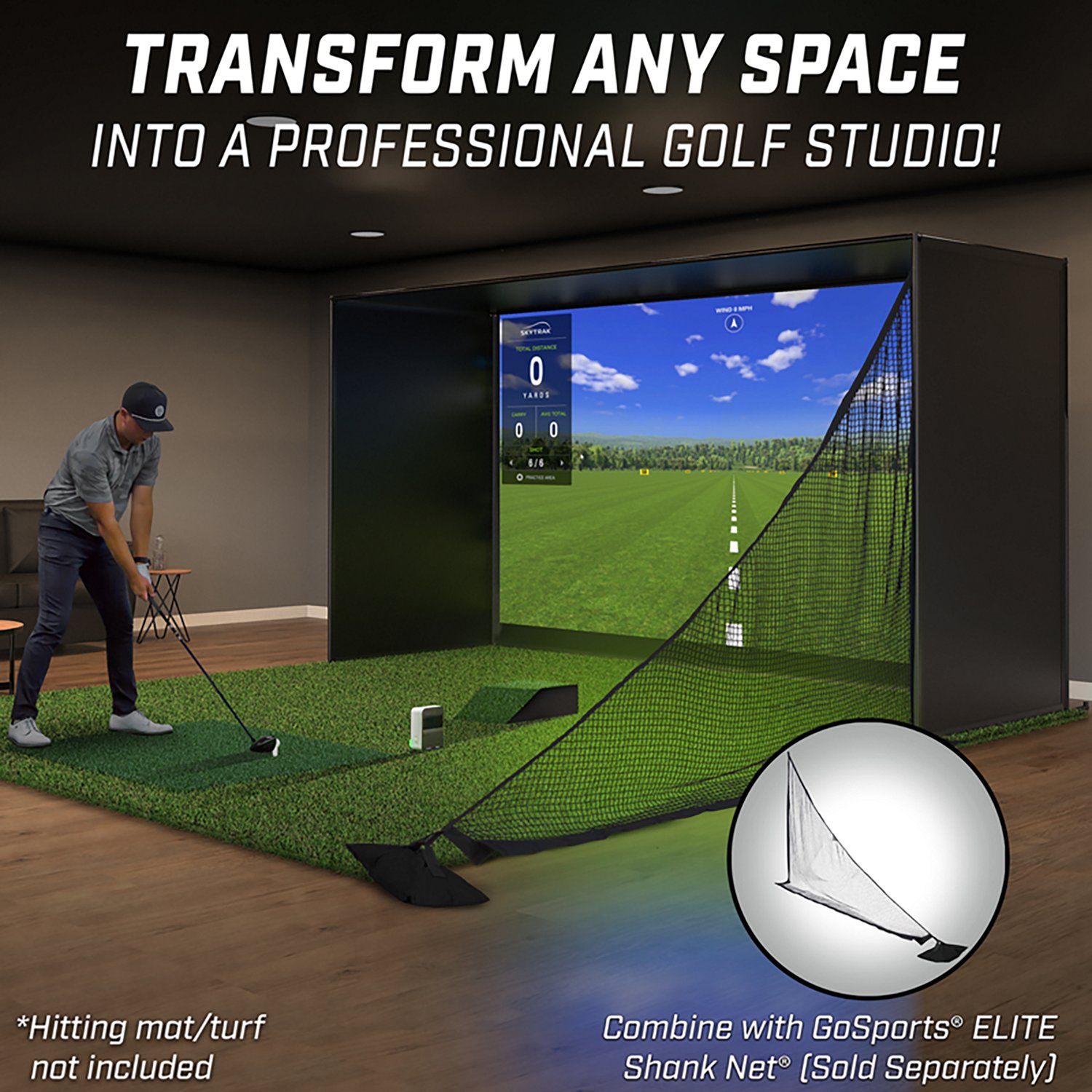 GoSports Golf Simulator Slim Enclosure Indoor Practice Net 14'x8' - view number 2