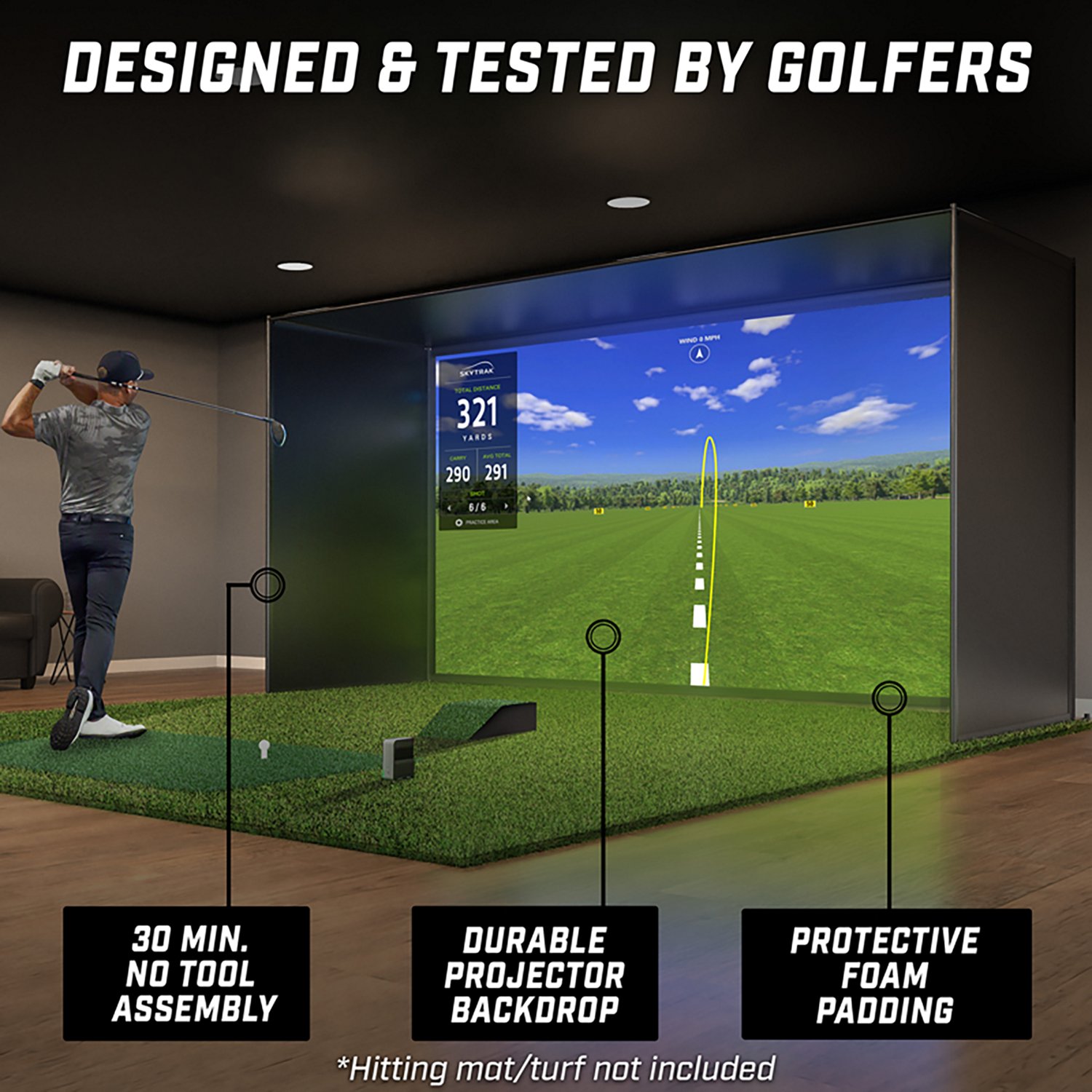 GoSports Golf Simulator Slim Enclosure Indoor Practice Net 14'x8' - view number 4