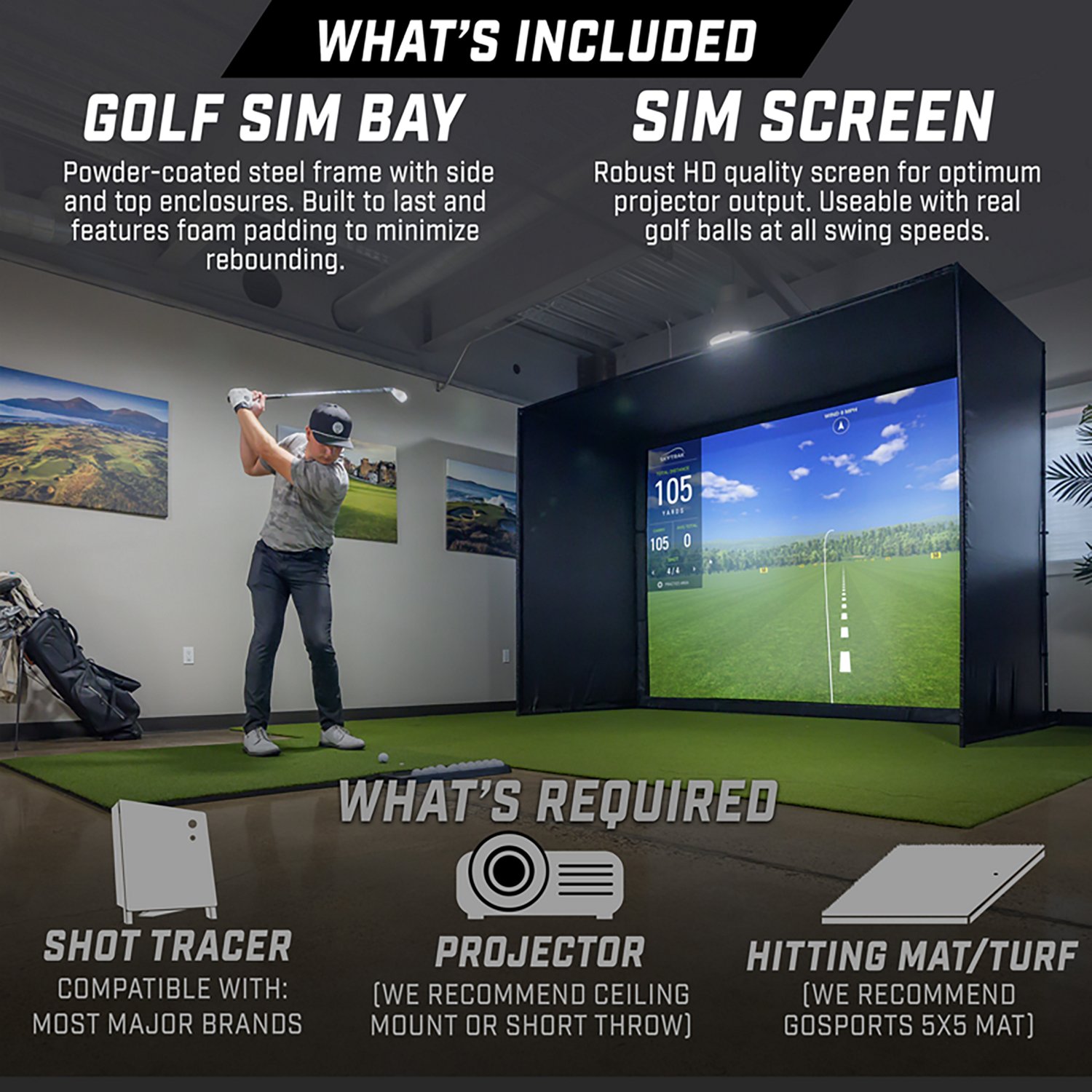 GoSports Golf Simulator Slim Enclosure Indoor Practice Net 10'x8' - view number 3
