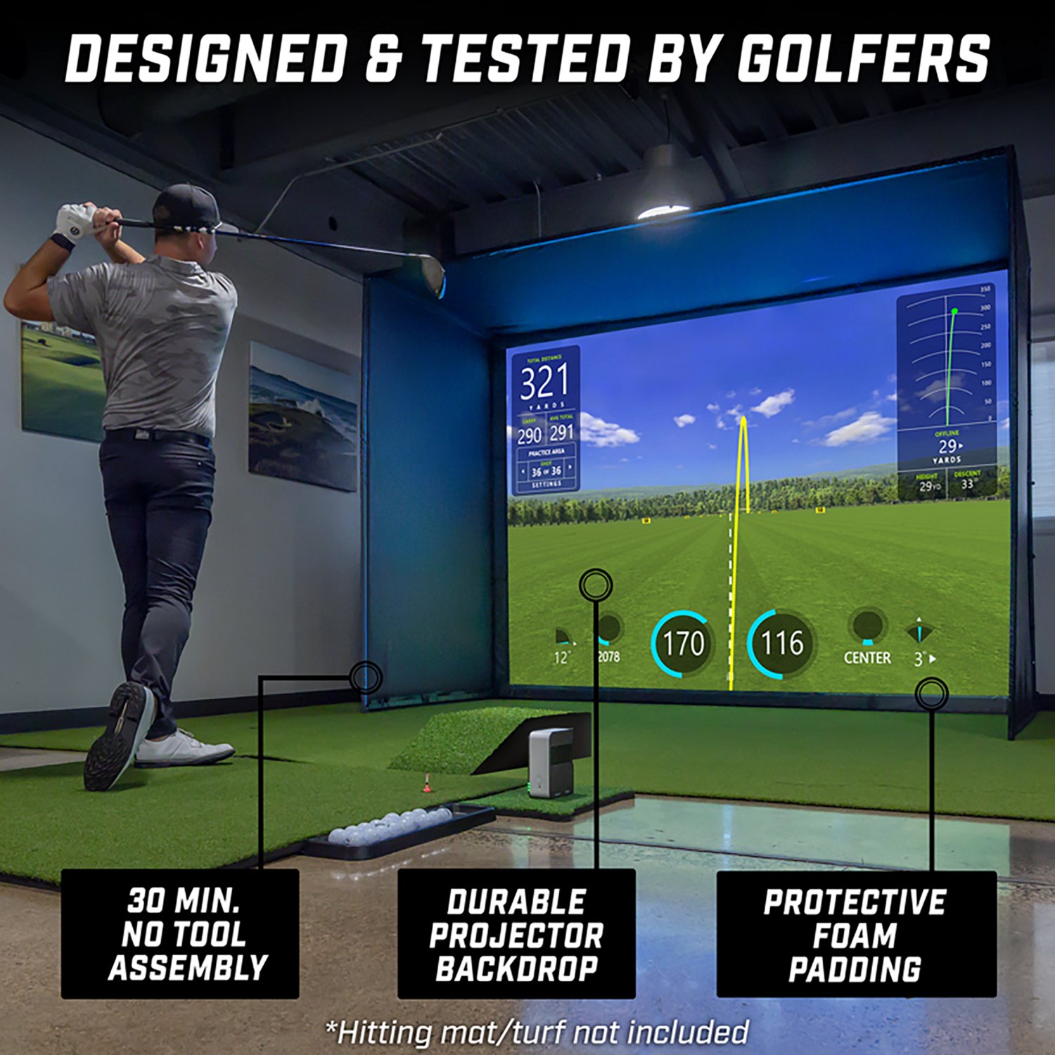 GoSports Golf Simulator Slim Enclosure Indoor Practice Net 10'x8' - view number 4