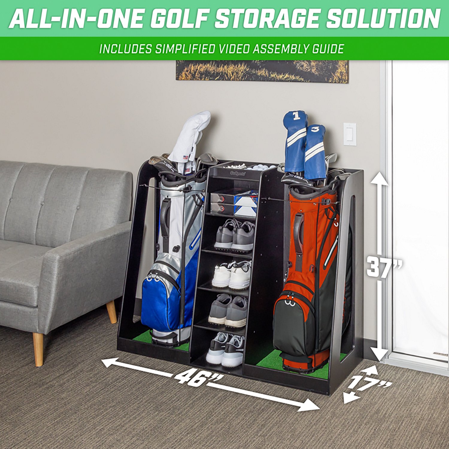 GoSports Premium Wooden Double Golf Bag Organizer Rack - view number 2