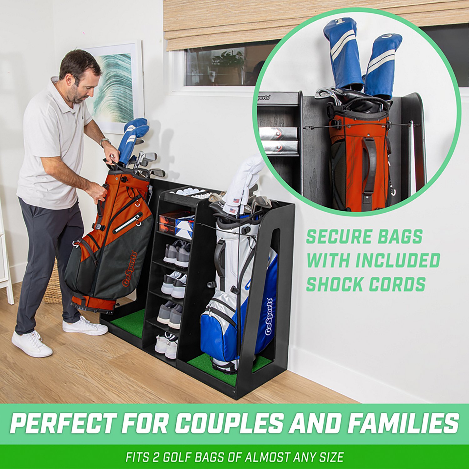 GoSports Premium Wooden Double Golf Bag Organizer Rack - view number 6