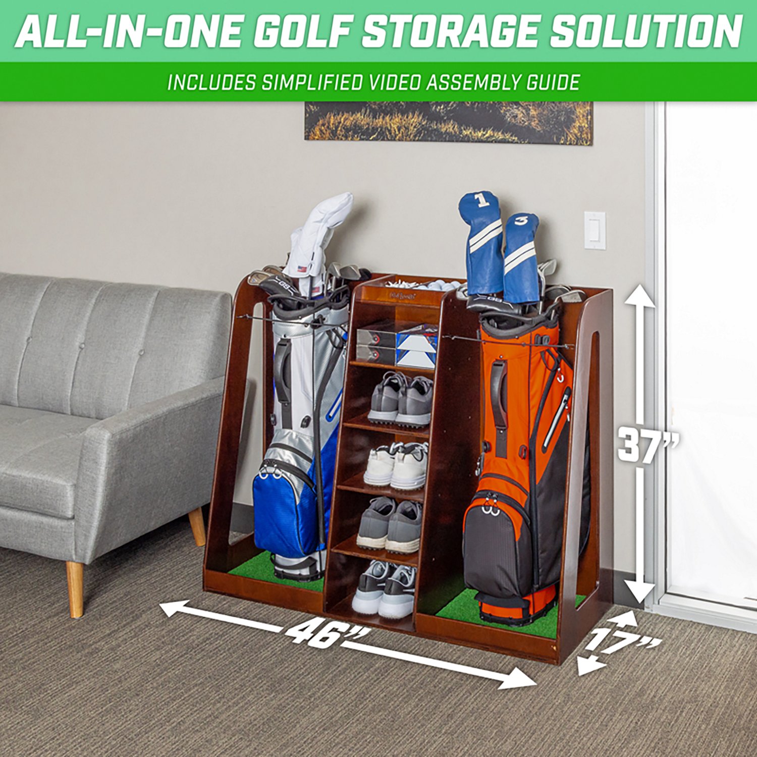 GoSports Premium Wooden Double Golf Bag Organizer Rack - view number 2
