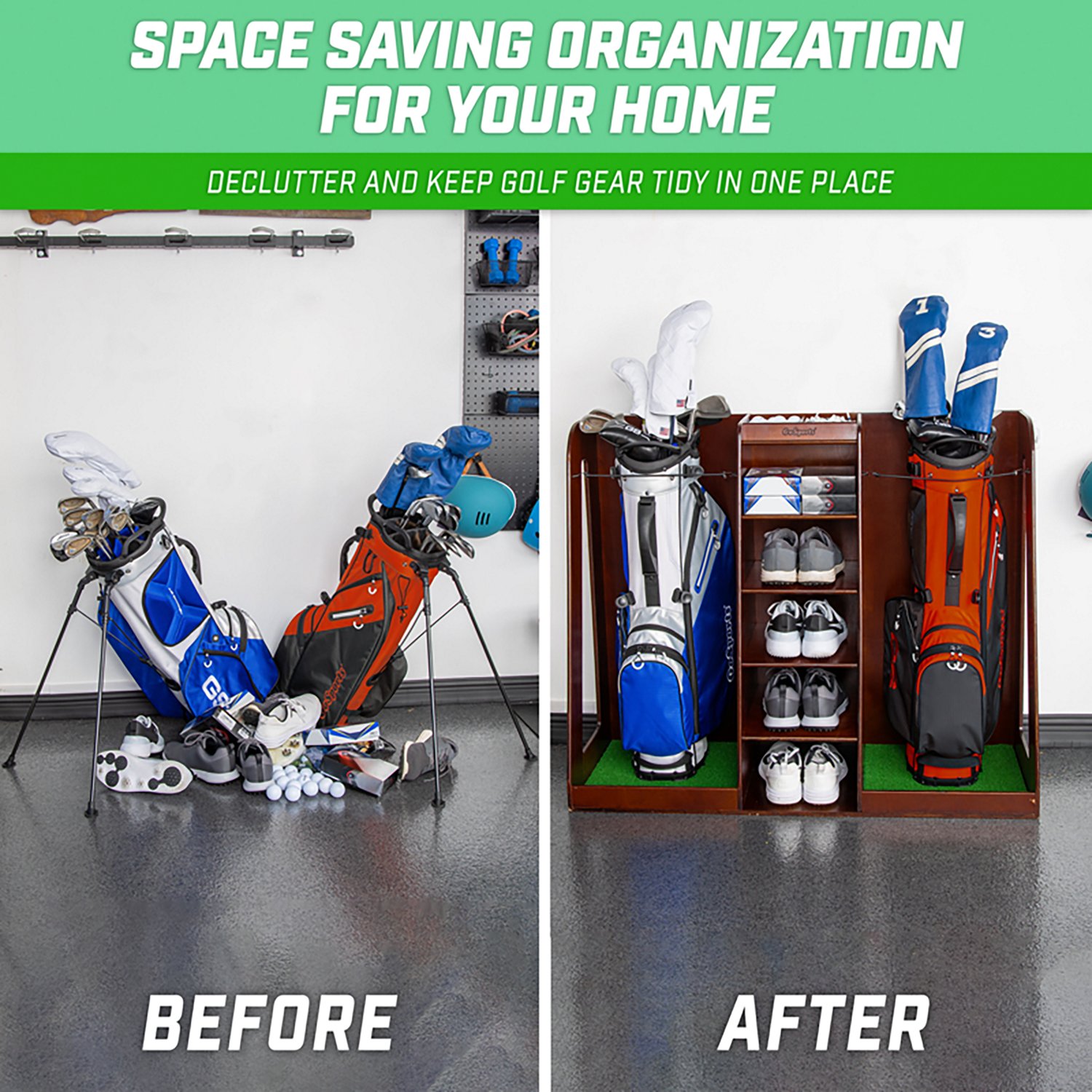 GoSports Premium Wooden Double Golf Bag Organizer Rack - view number 3