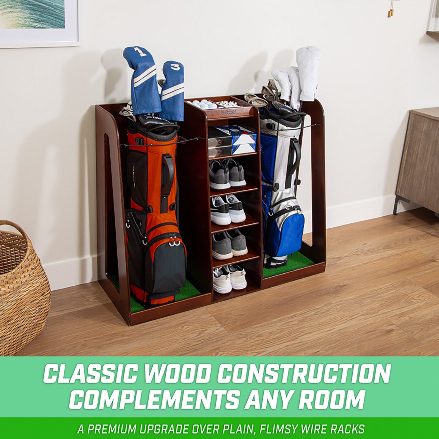 GoSports Premium Wooden Double Golf Bag Organizer Rack - view number 5