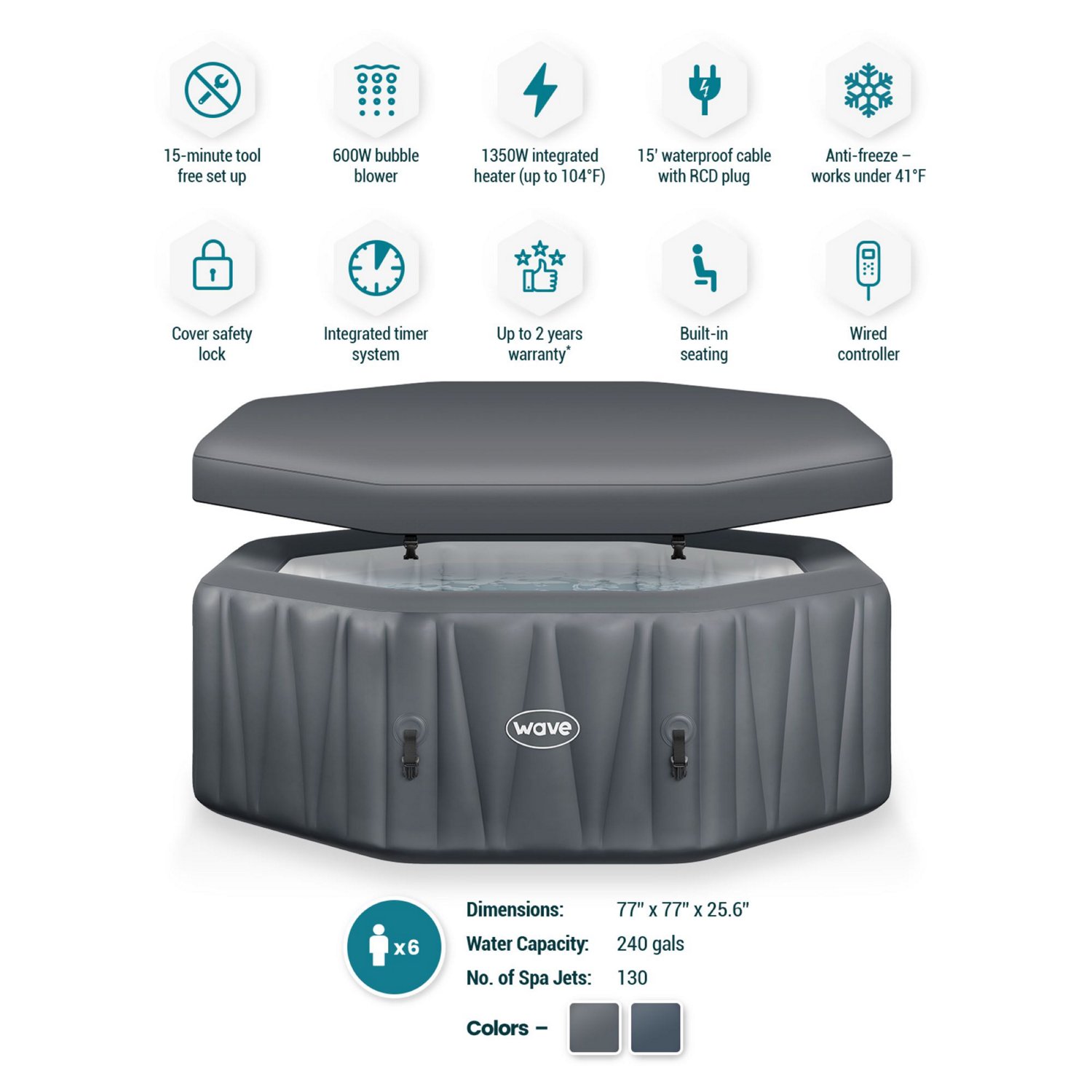 Wave Aegean 6.5 ft Octagonal Inflatable Spa Hot Tub – Color Dark Grey 01 Sansujyuku sansujyuku.com