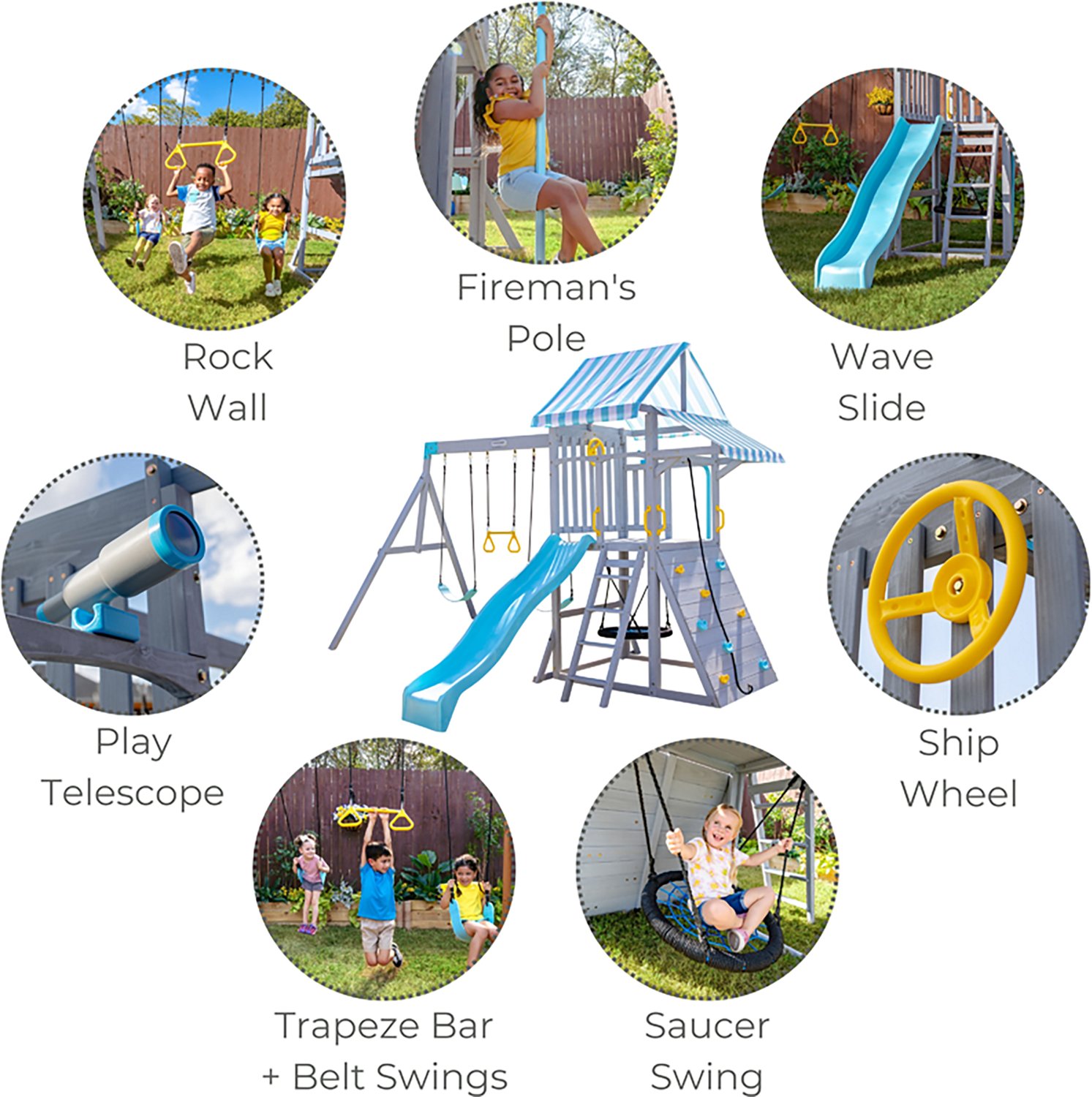 Teamson Kids' Laguna Swing Playset with Platform and Rock Wall