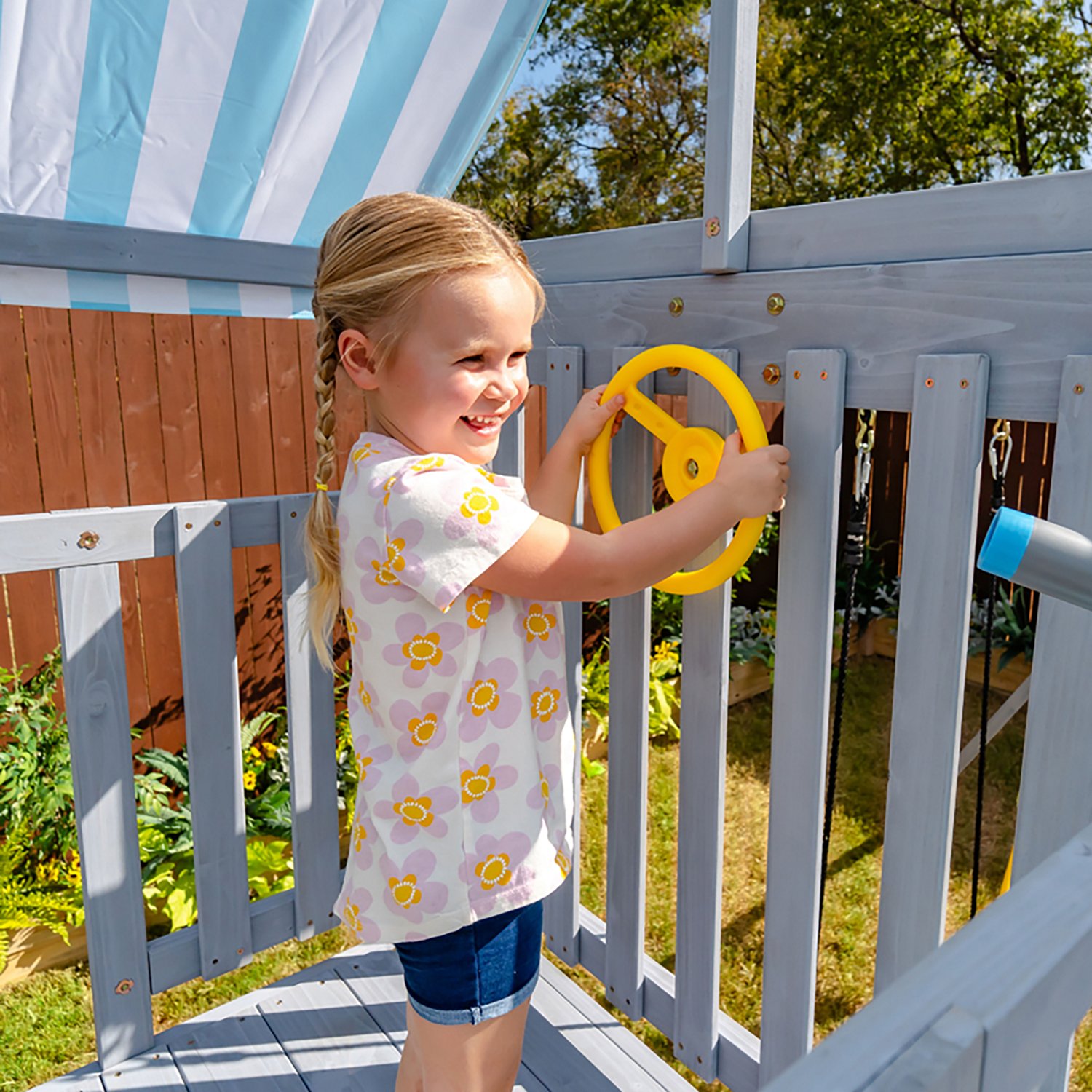 Teamson Kids' Laguna Swing Playset with Platform and Rock Wall